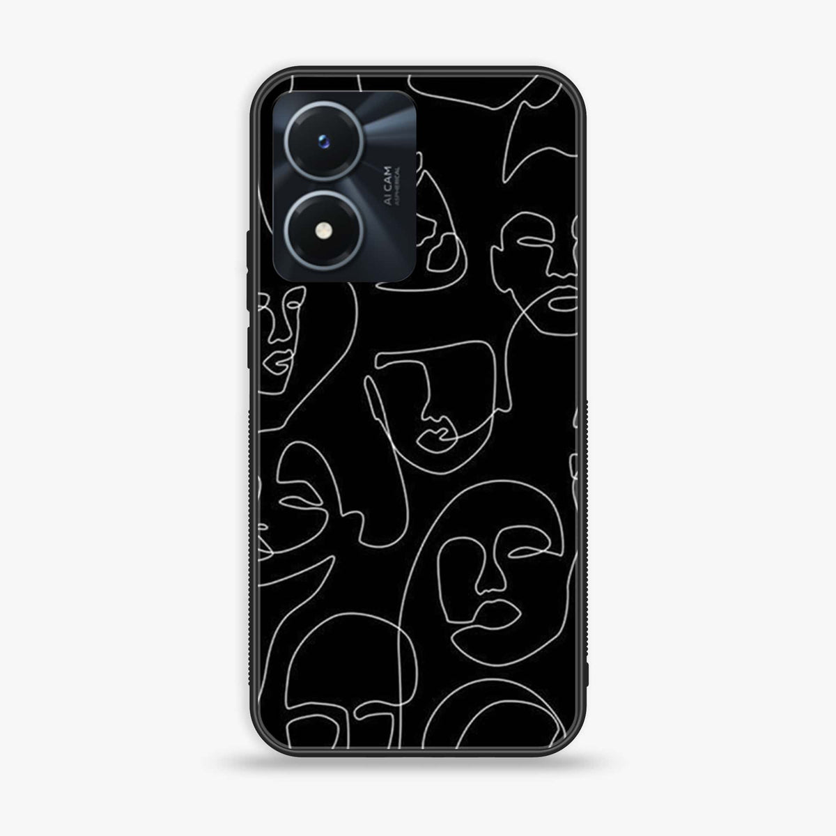 Vivo Y02s  - Girl Line Art Series - Premium Printed Glass soft Bumper shock Proof Case