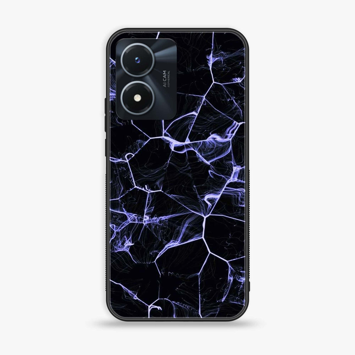 Vivo Y02s  - Black Marble Series - Premium Printed Glass soft Bumper shock Proof Case