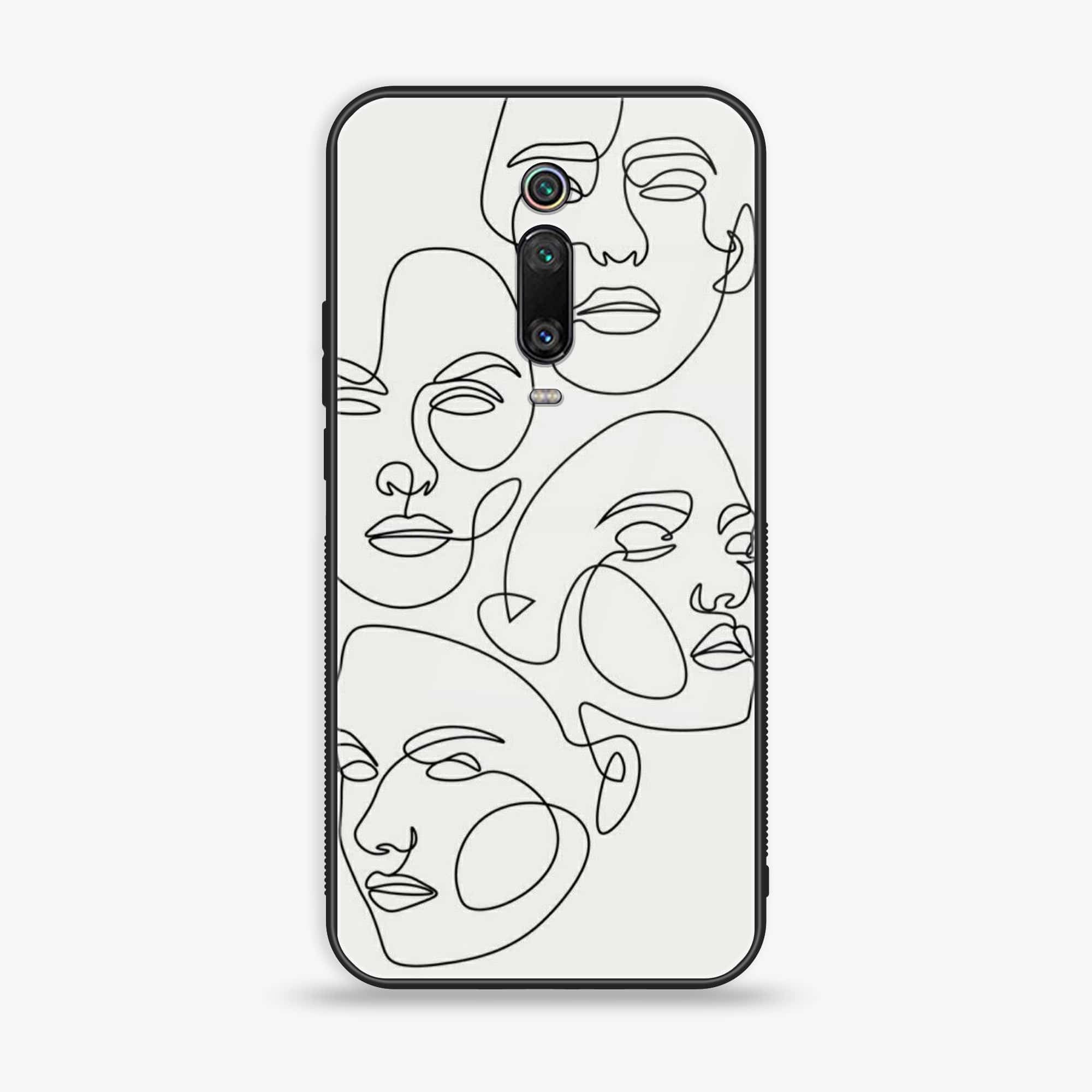 Xiaomi Mi 9T - Girls Line Art Series - Premium Printed Glass soft Bumper shock Proof Case