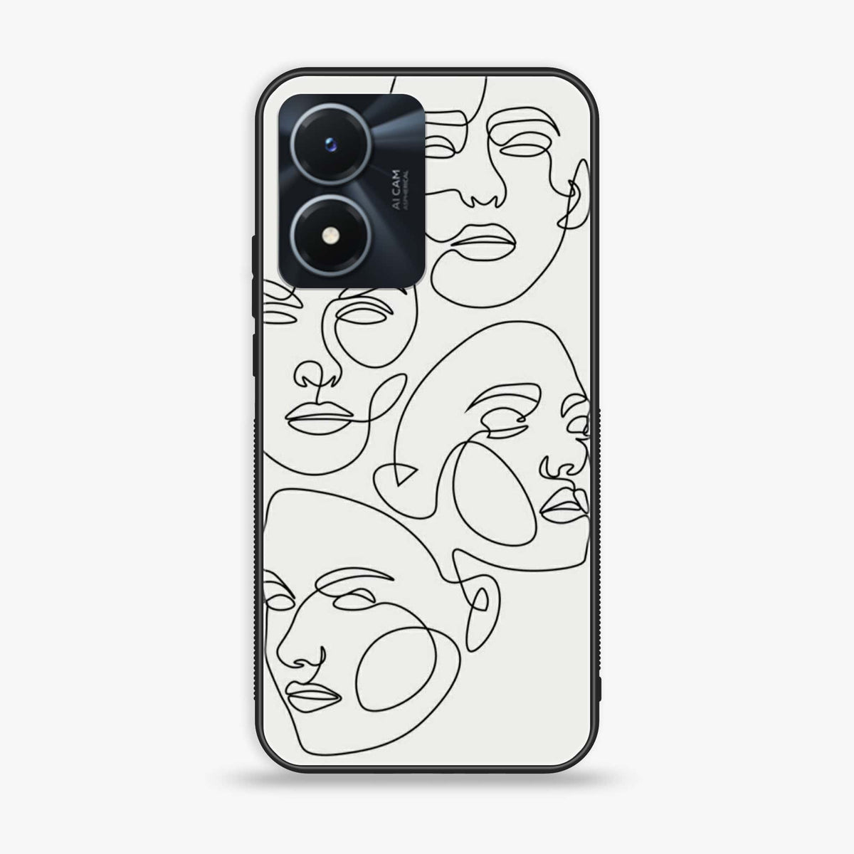 Vivo Y02s  - Girl Line Art Series - Premium Printed Glass soft Bumper shock Proof Case