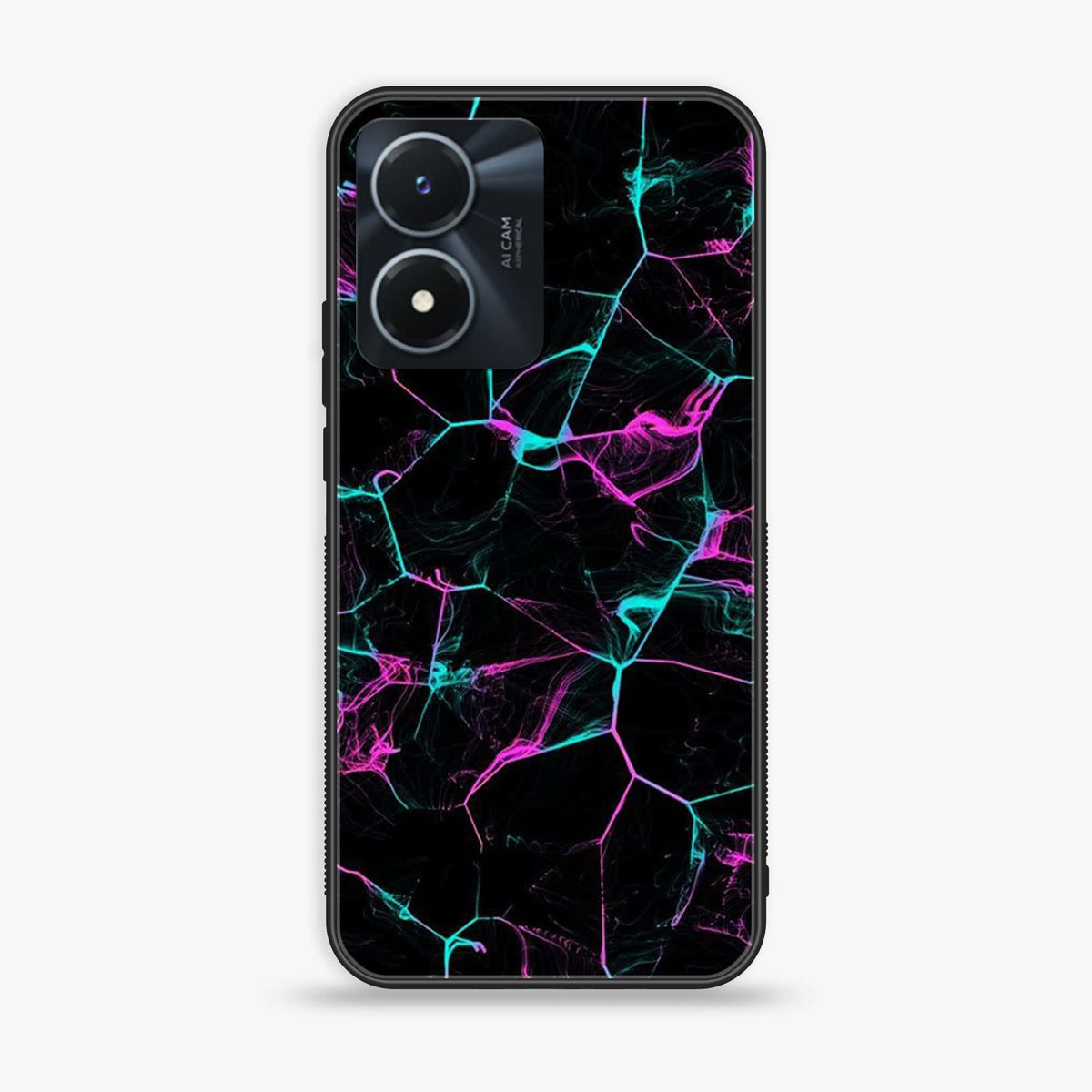 Vivo Y02s  - Black Marble Series - Premium Printed Glass soft Bumper shock Proof Case