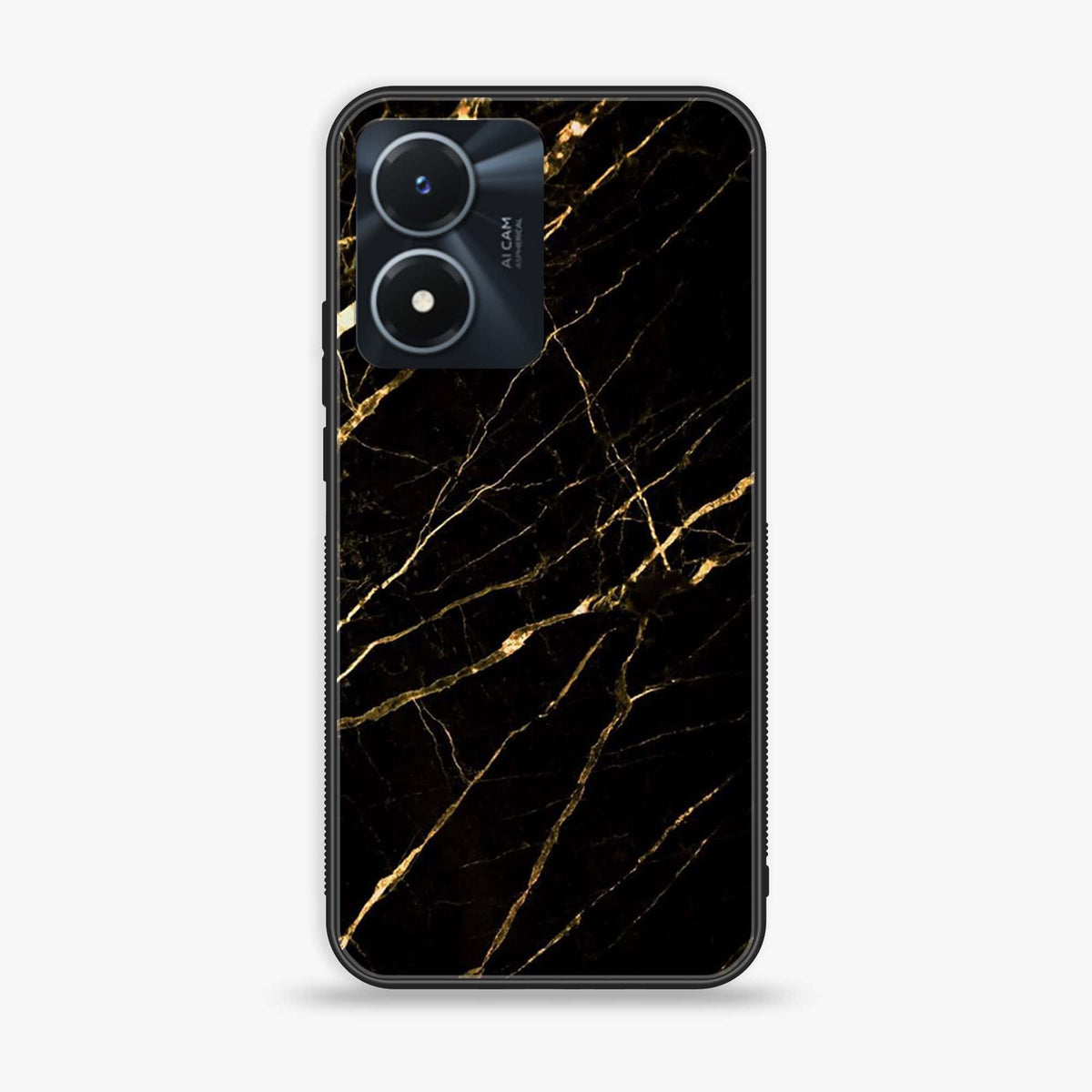Vivo Y02s  - Black Marble Series - Premium Printed Glass soft Bumper shock Proof Case