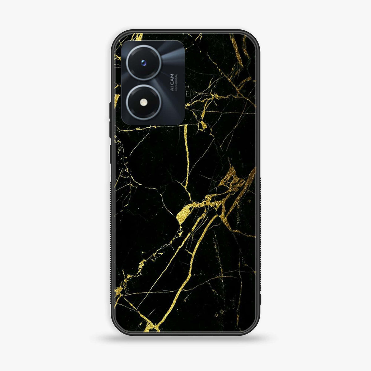 Vivo Y02s  - Black Marble Series - Premium Printed Glass soft Bumper shock Proof Case