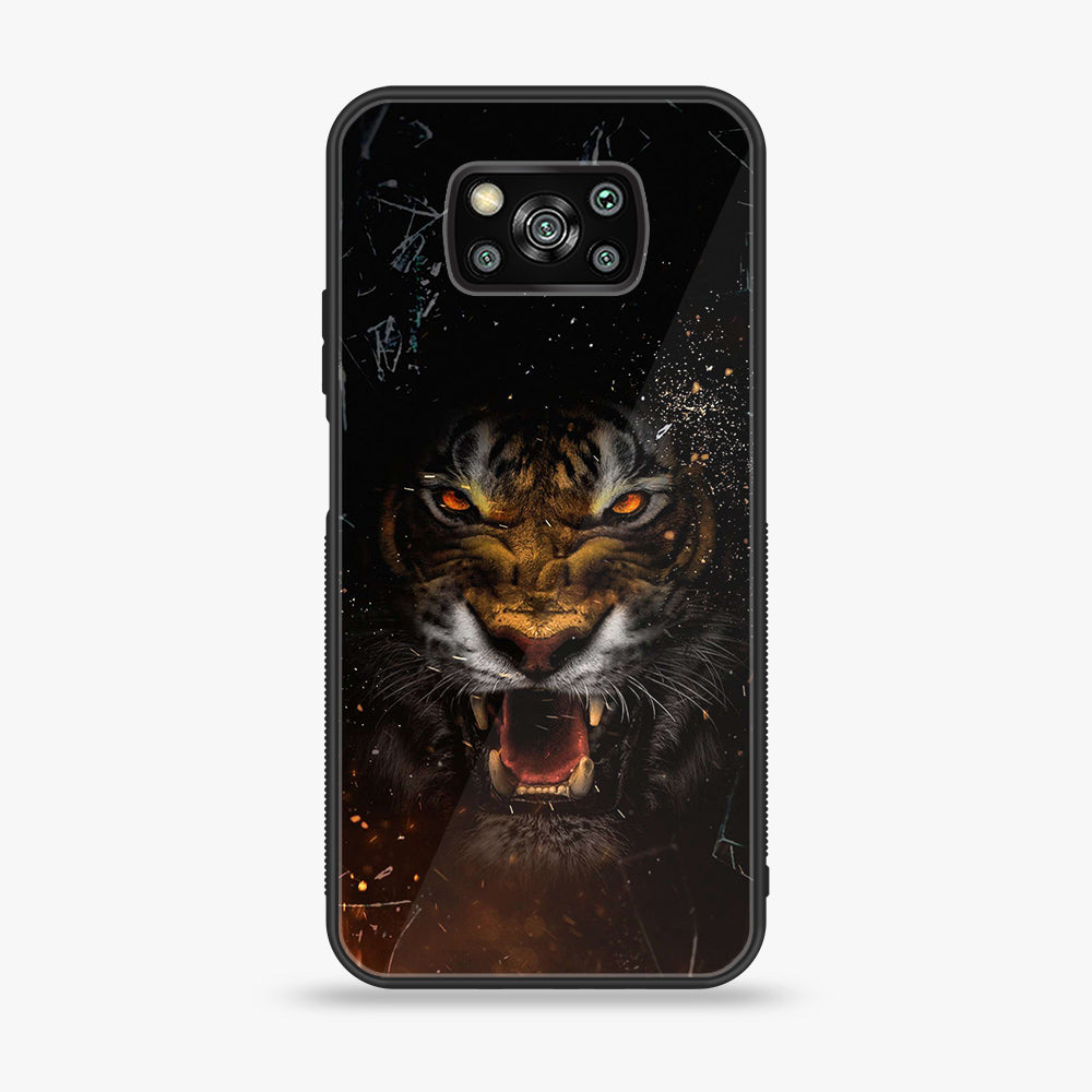 Xiaomi Poco X3 - Tiger  Series - Premium Printed Glass soft Bumper shock Proof Case