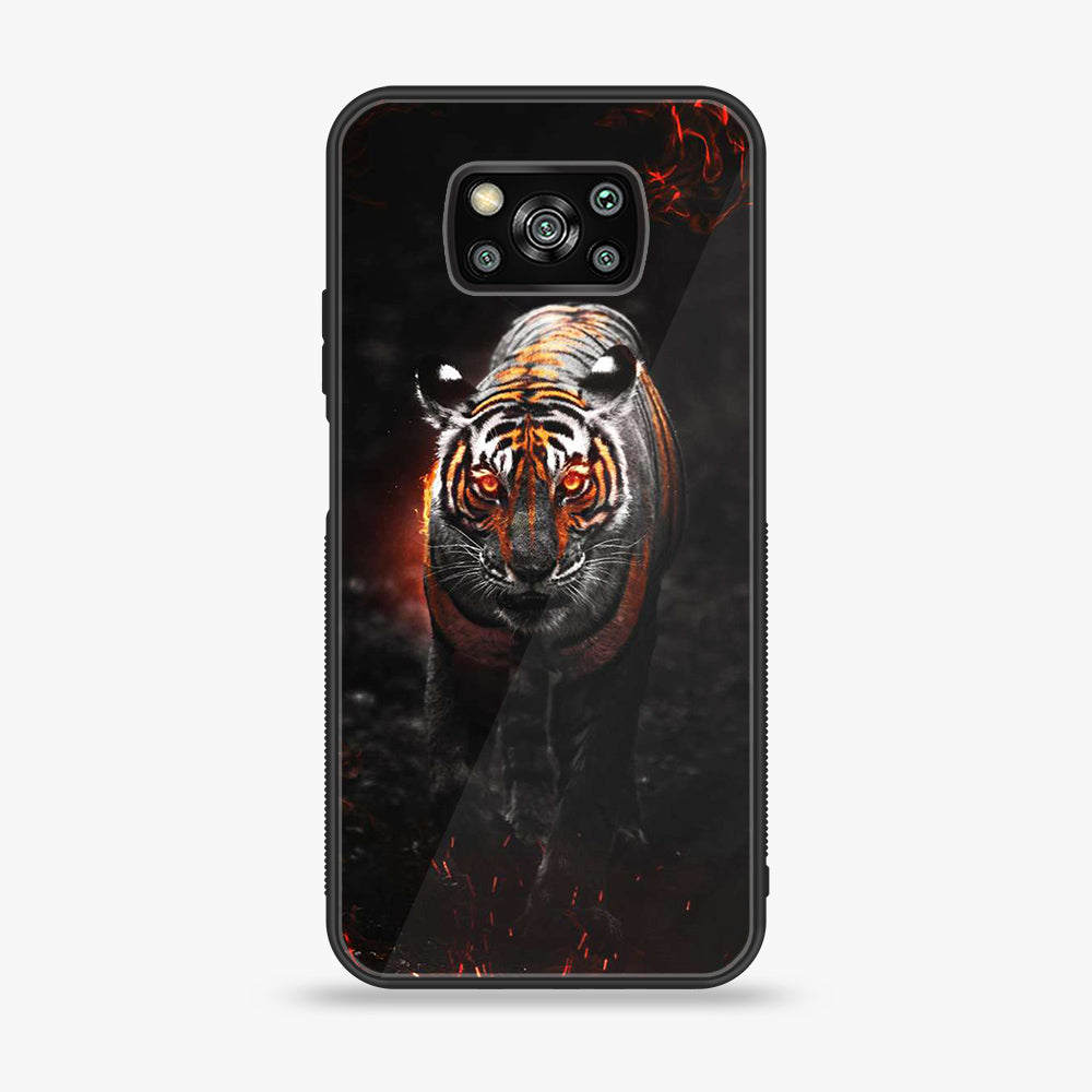 Xiaomi Poco X3 - Tiger  Series - Premium Printed Glass soft Bumper shock Proof Case