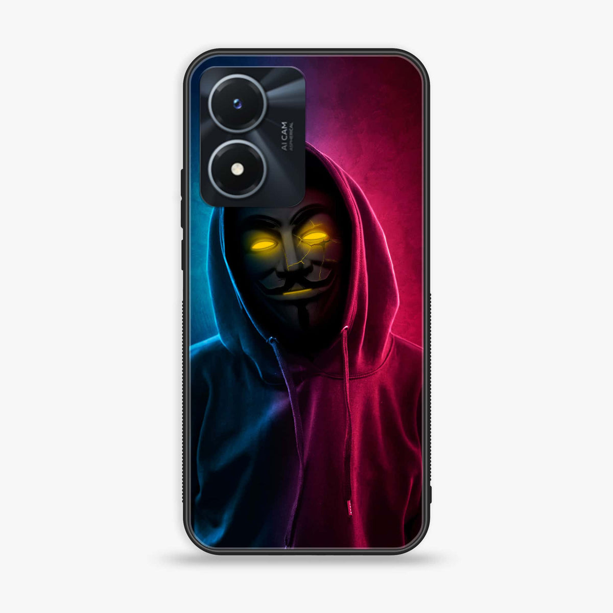 Vivo Y02s  - Anonymous 2.0- Premium Printed Glass soft Bumper shock Proof Case
