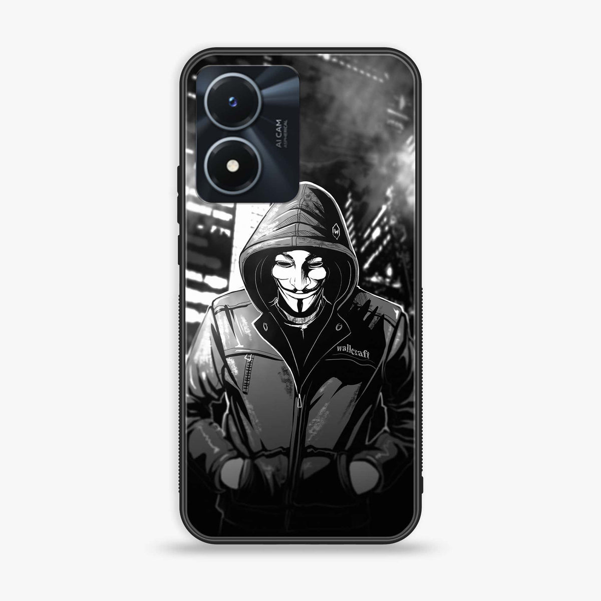 Vivo Y02s  - Anonymous 2.0- Premium Printed Glass soft Bumper shock Proof Case