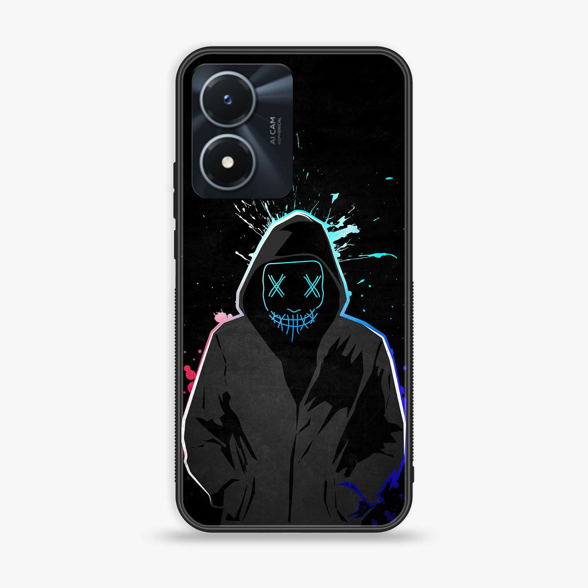 Vivo Y02s  - Anonymous 2.0- Premium Printed Glass soft Bumper shock Proof Case
