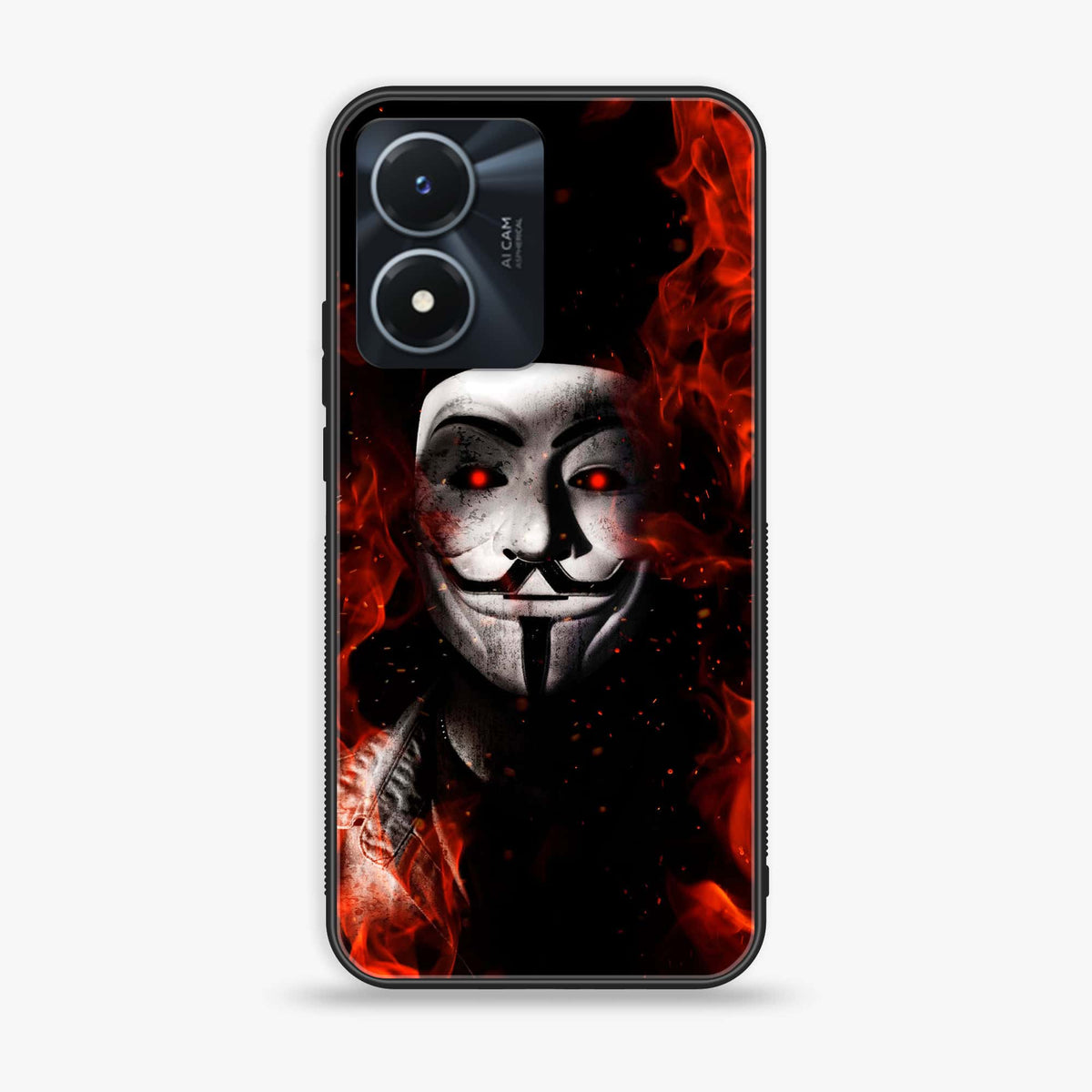 Vivo Y02s  - Anonymous 2.0- Premium Printed Glass soft Bumper shock Proof Case