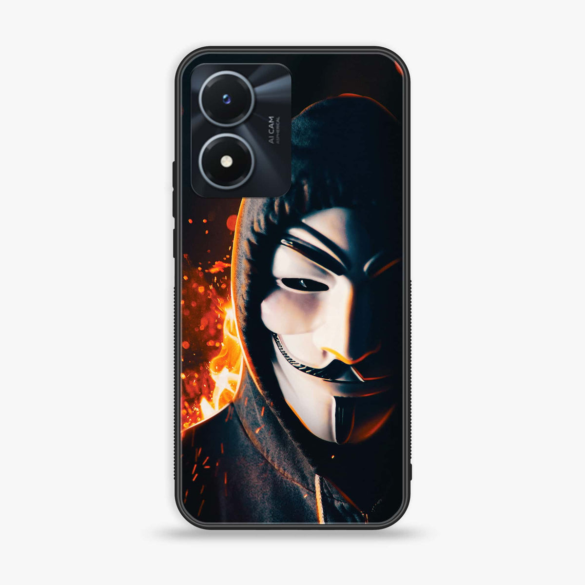Vivo Y02s  - Anonymous 2.0- Premium Printed Glass soft Bumper shock Proof Case