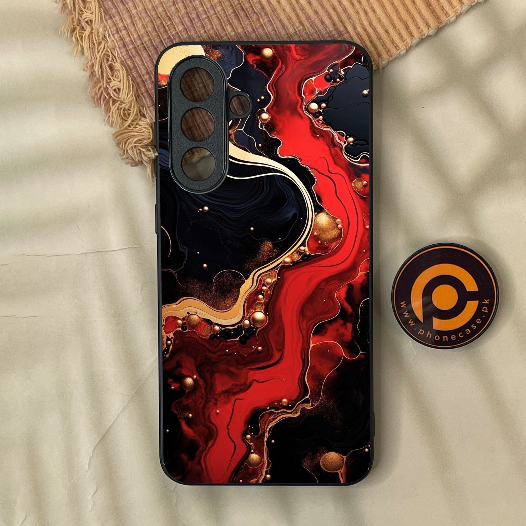 Samsung Galaxy A37 - Red Gold Marble - Premium Metal Printed Soft Bumper Shock Proof Case