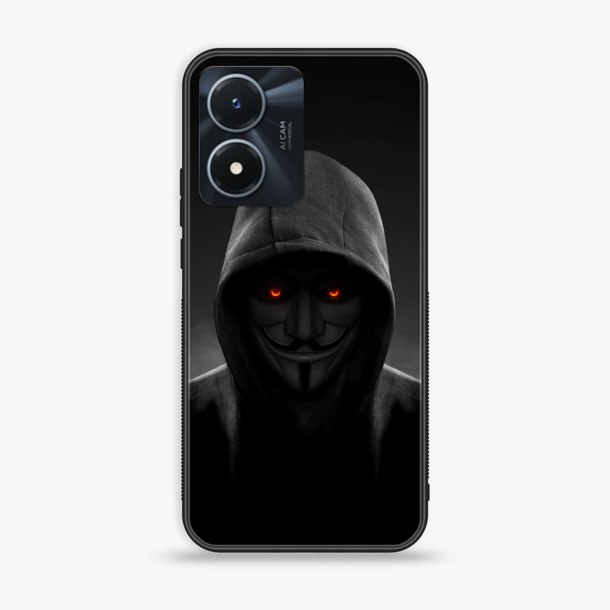 Vivo Y02s  - Anonymous 2.0- Premium Printed Glass soft Bumper shock Proof Case
