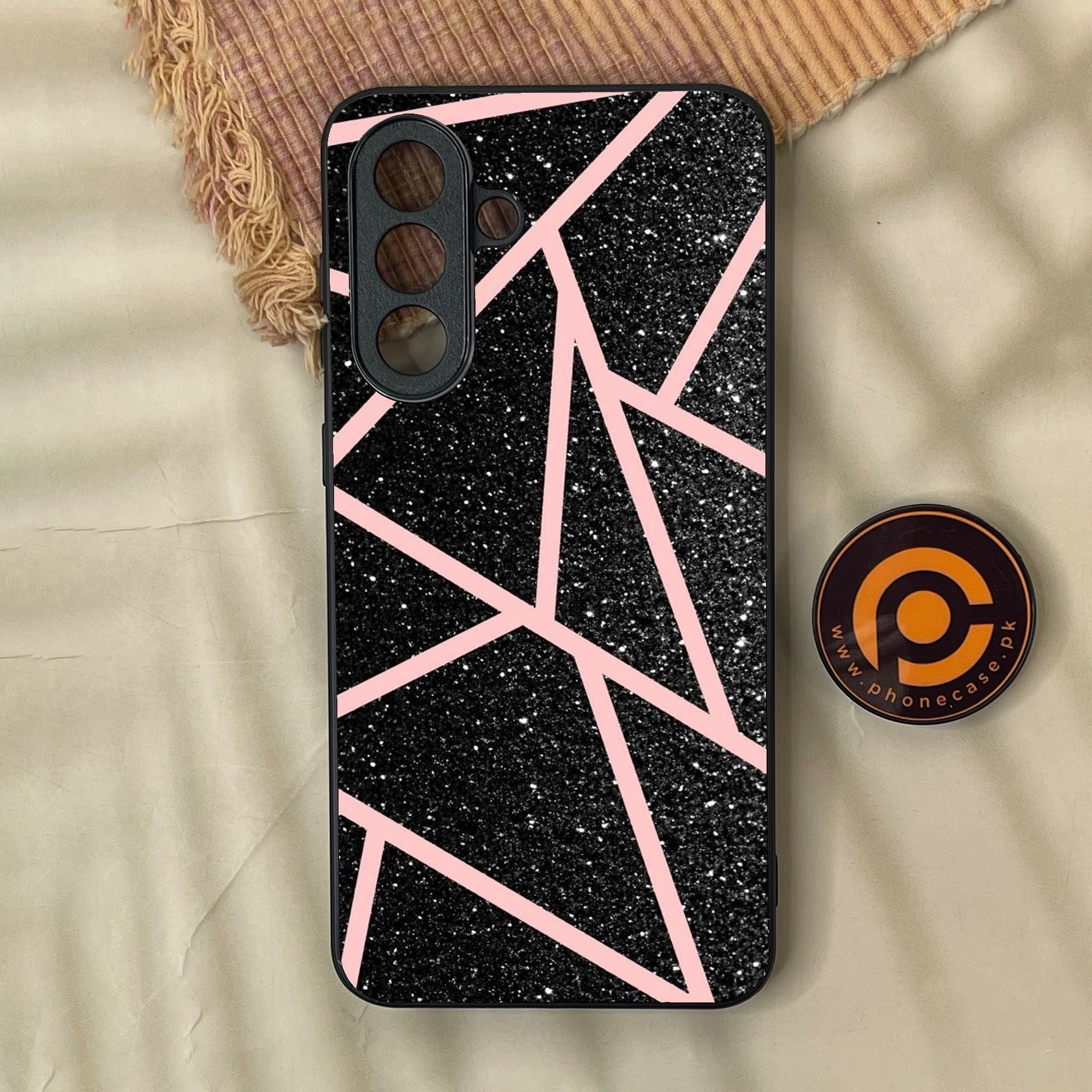 Samsung Galaxy A57 - Black Sparkle Glitter With Rosegold - Premium Metal Printed Soft Bumper Shock Proof Case