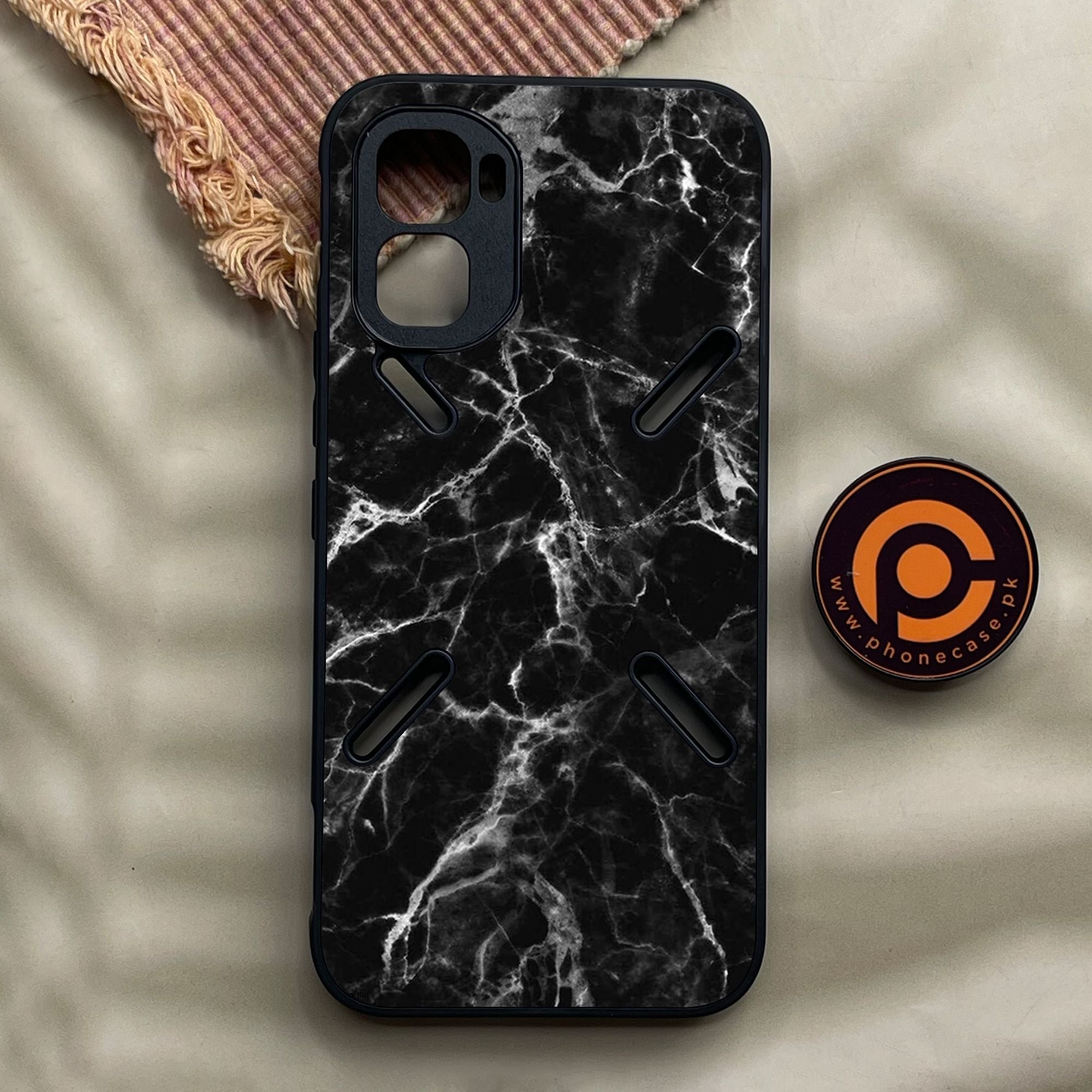 Infinix GT 50 Pro - Black Marble Design 4 - Premium Metal Printed Soft Bumper Shock Proof Case