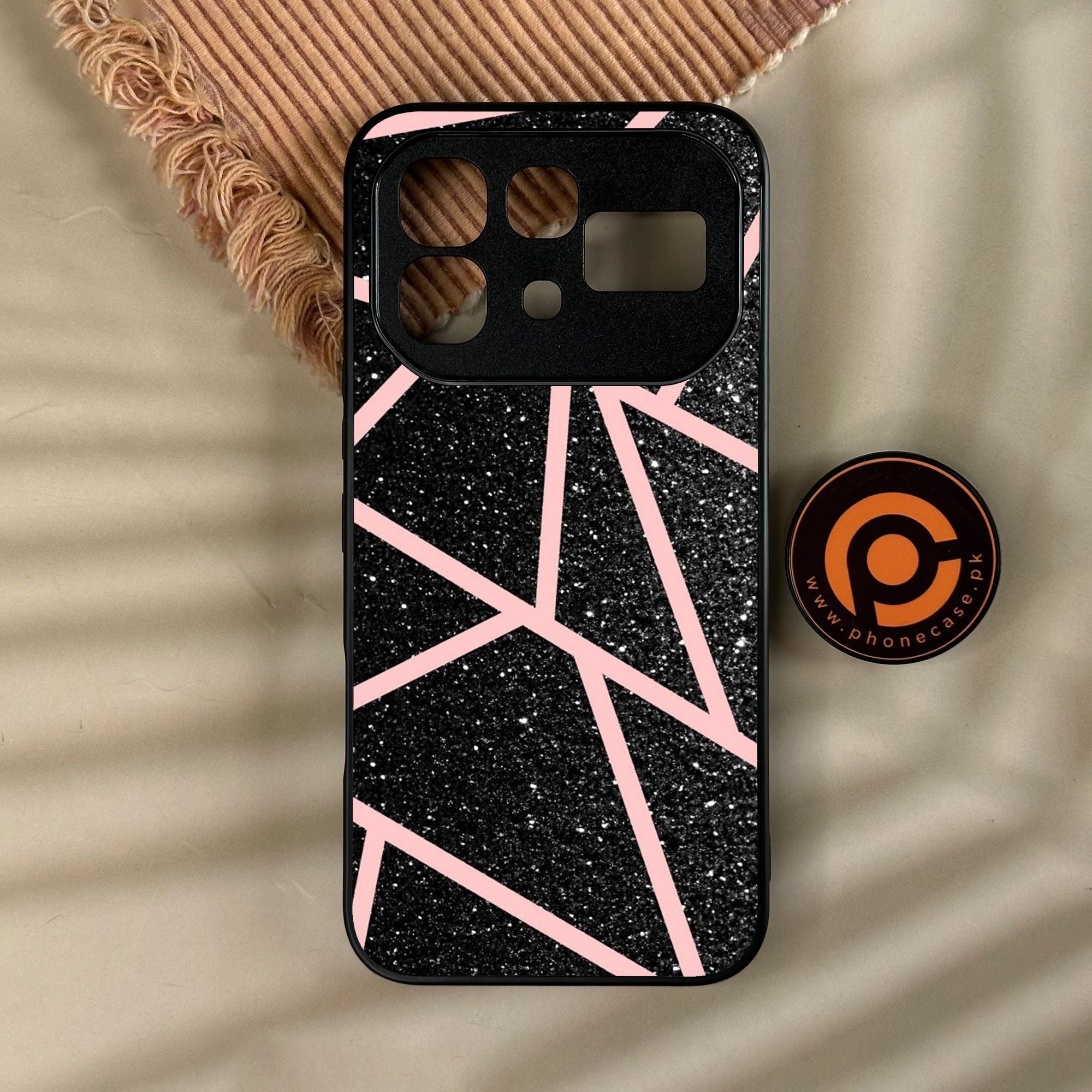 Infinix Note 60 - Black Sparkle Glitter With Rosegold - Premium Metal Printed Soft Bumper Shock Proof Case