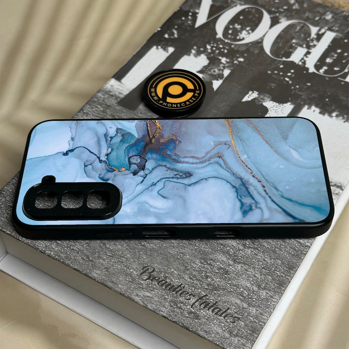 Infinix Hot 70 - Blue Marble Design 1 - Premium Metal Printed Soft Bumper Shock Proof Case