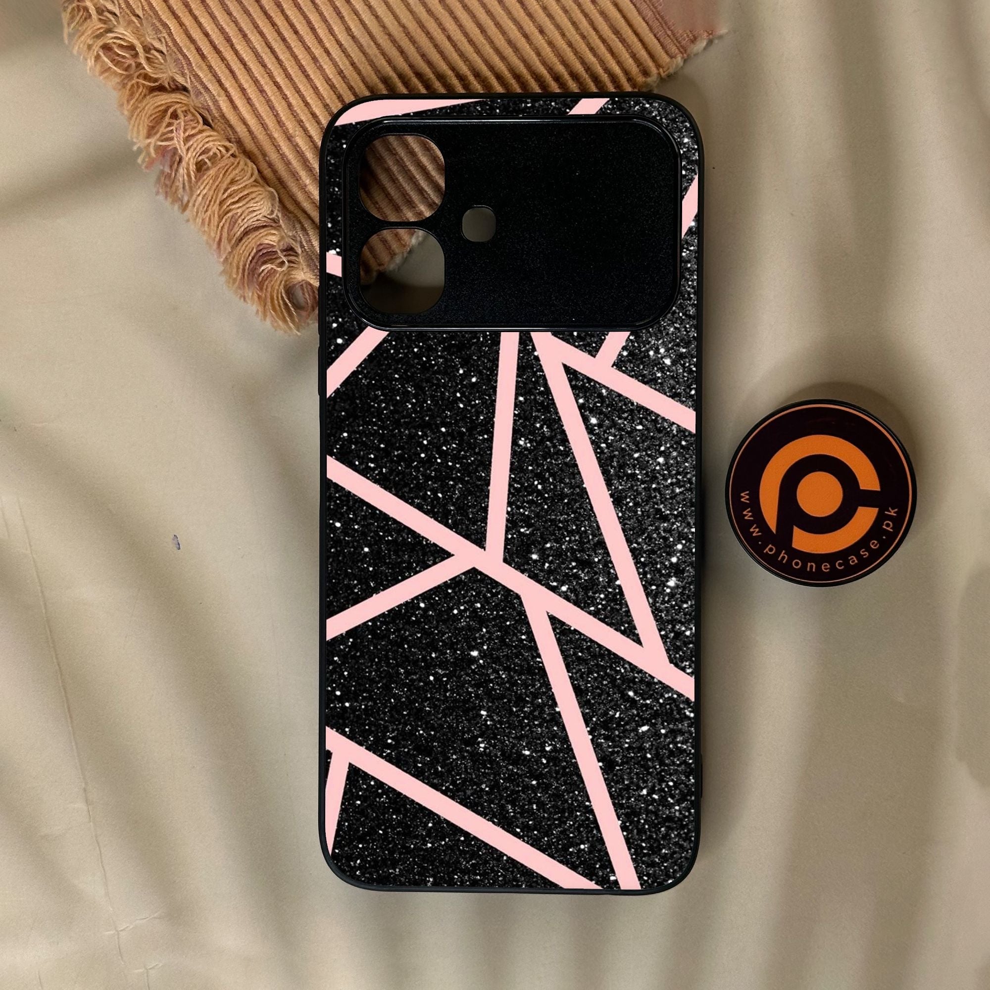 Infinix Smart 20 - Black Sparkle Glitter With Rosegold - Premium Metal Printed Soft Bumper Shock Proof Case