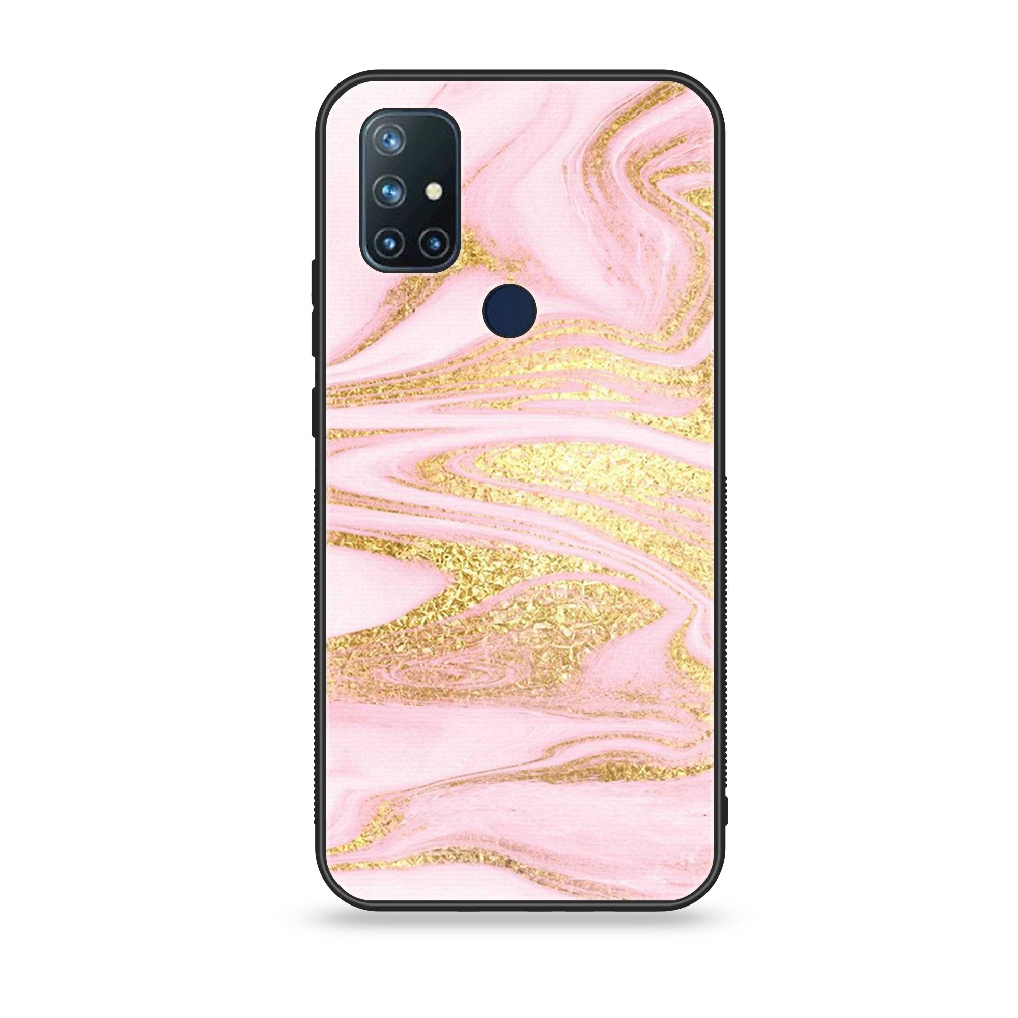 OnePlus Nord N10- Pink Marble Series - Premium Printed Glass soft Bumper shock Proof Case