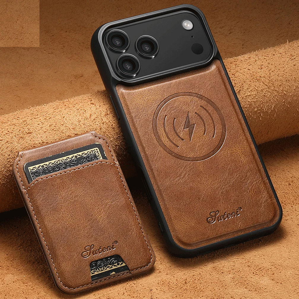 iPhone 17 Pro Max Cover - Brown - Luxury Leather Case with Magnetic Wallet and Kick Stand Holder