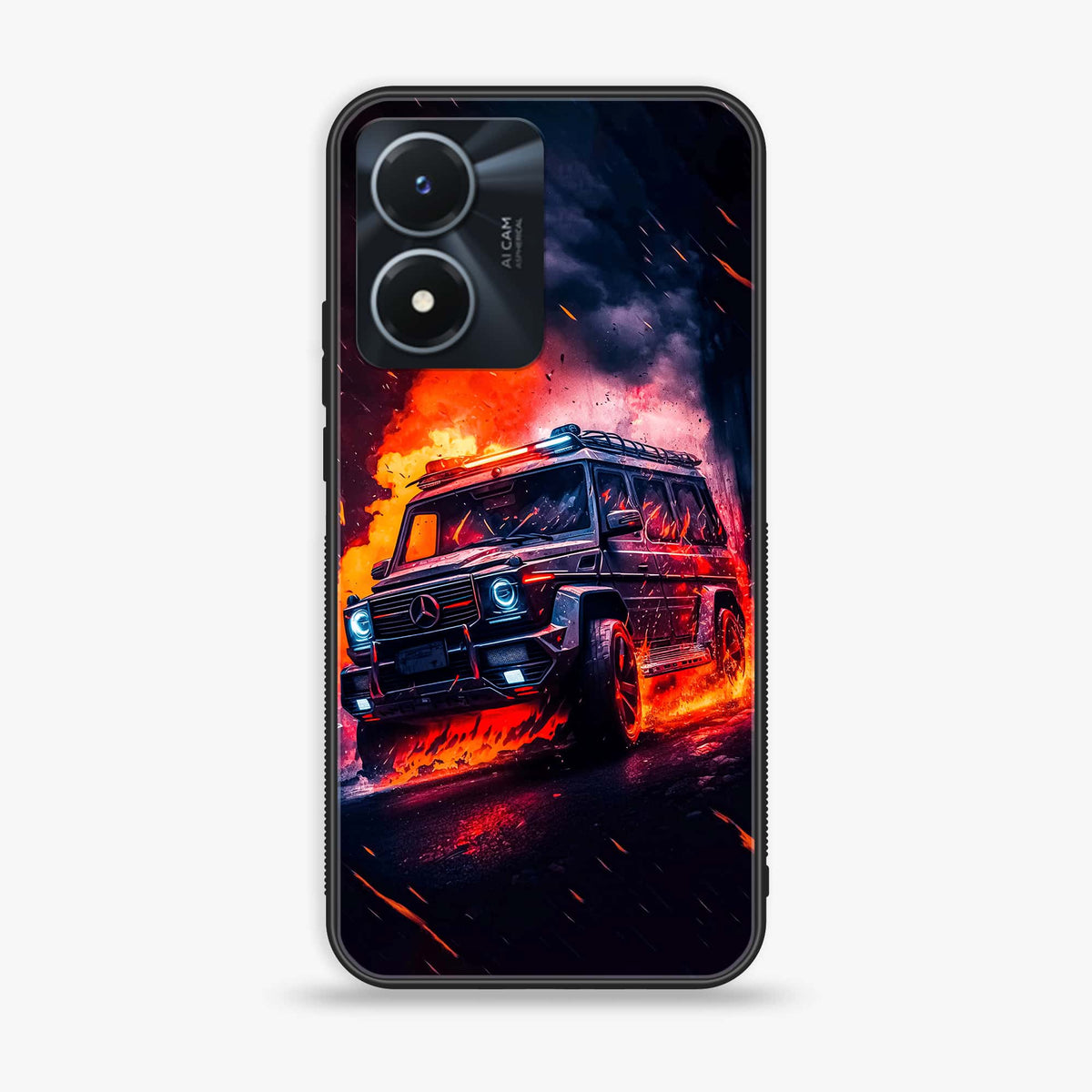 Vivo Y02s - Racing Series - Premium Printed Glass soft Bumper shock Proof Case