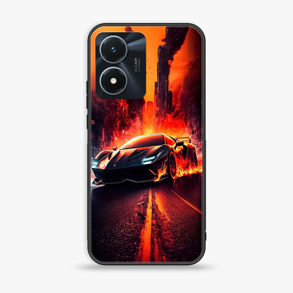 Vivo Y02s - Racing Series - Premium Printed Glass soft Bumper shock Proof Case