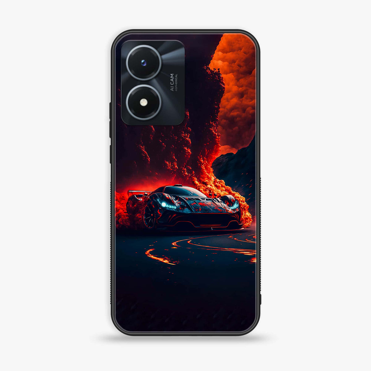 Vivo Y02s - Racing Series - Premium Printed Glass soft Bumper shock Proof Case