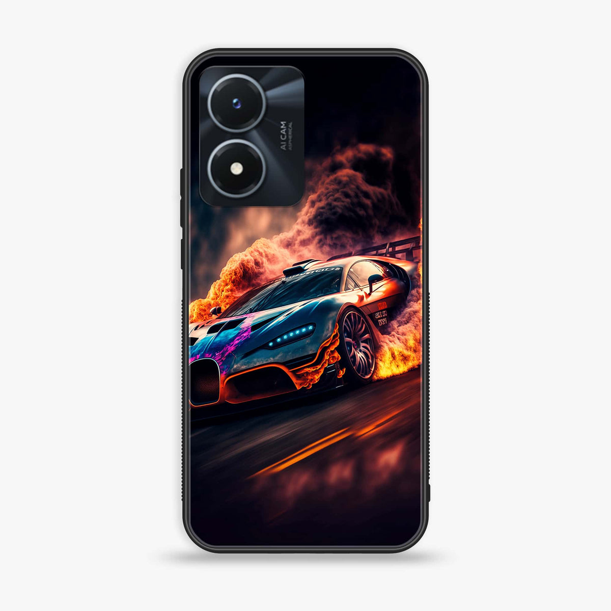 Vivo Y02s - Racing Series - Premium Printed Glass soft Bumper shock Proof Case