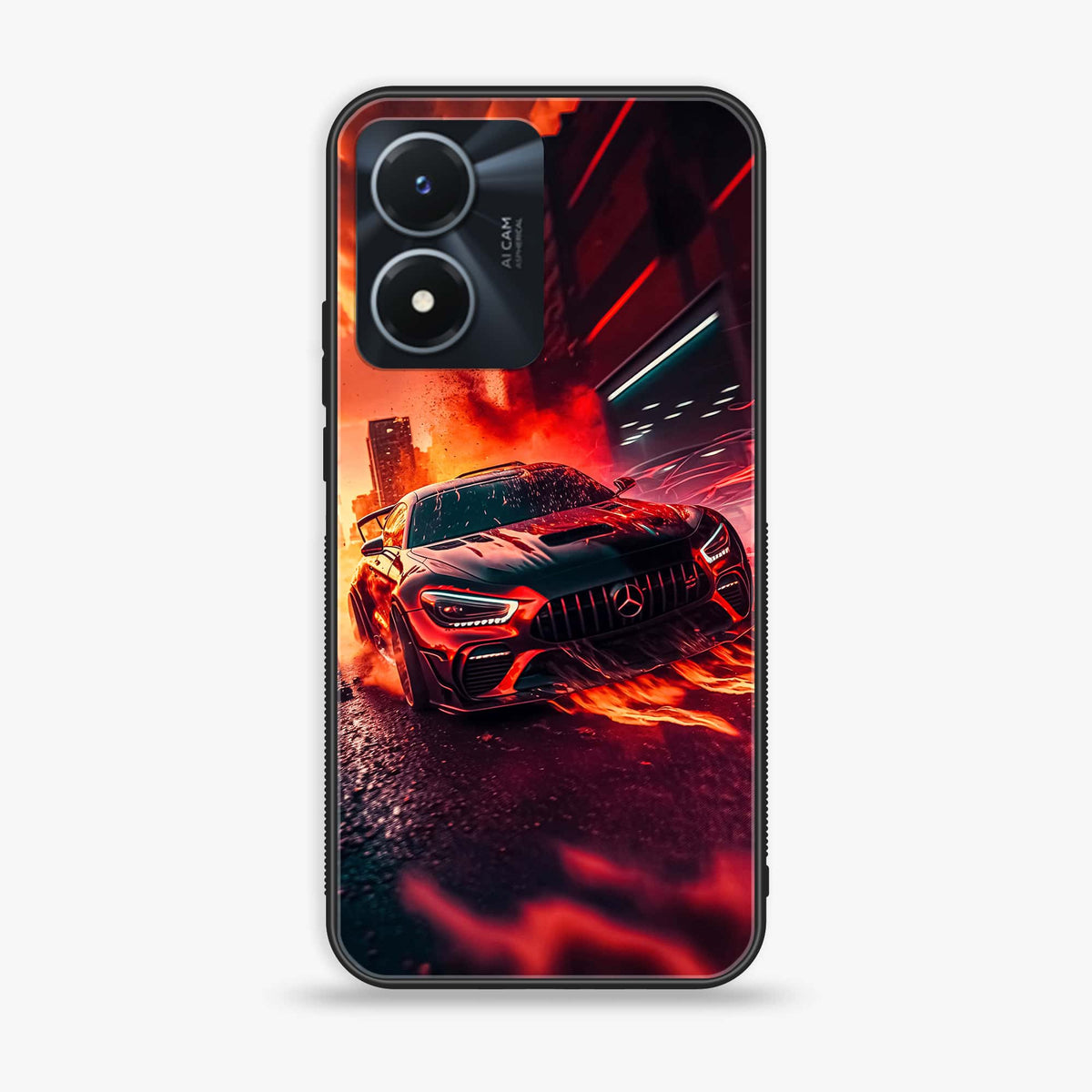 Vivo Y02s - Racing Series - Premium Printed Glass soft Bumper shock Proof Case