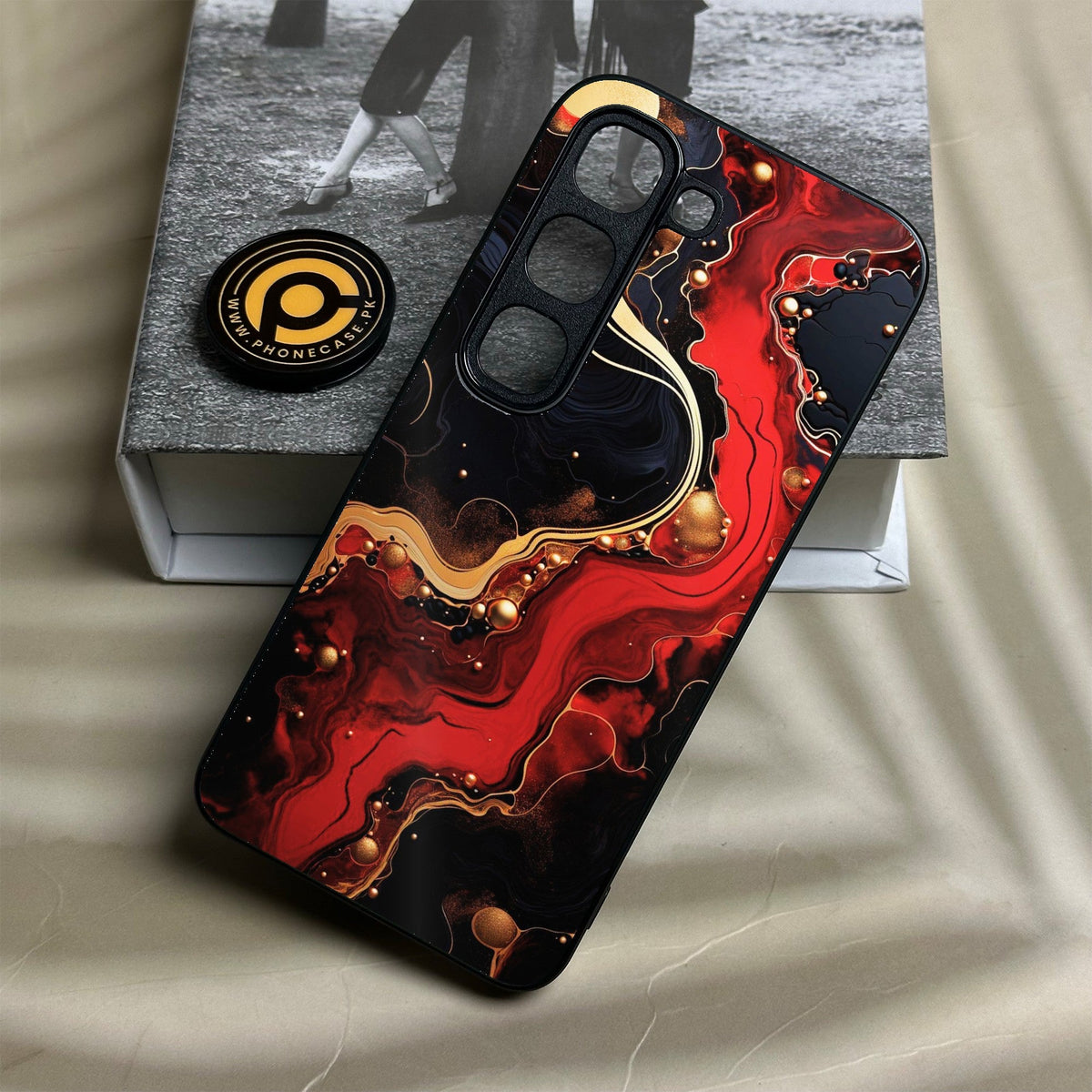 Infinix Hot 70 Pro - Red Gold Marble - Premium Metal Printed Soft Bumper Shock Proof Case