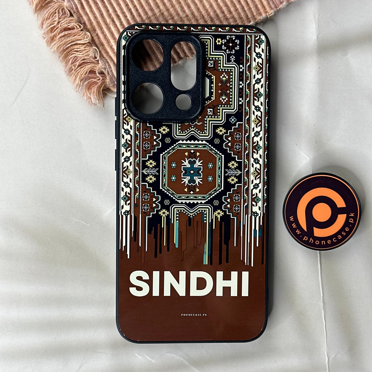 Oppo Reno 14 5G - Sindhi Ajrak Art 1 - Ajrak Prestige - Premium Metal Printed soft Bumper shock Proof Case CS-43096
