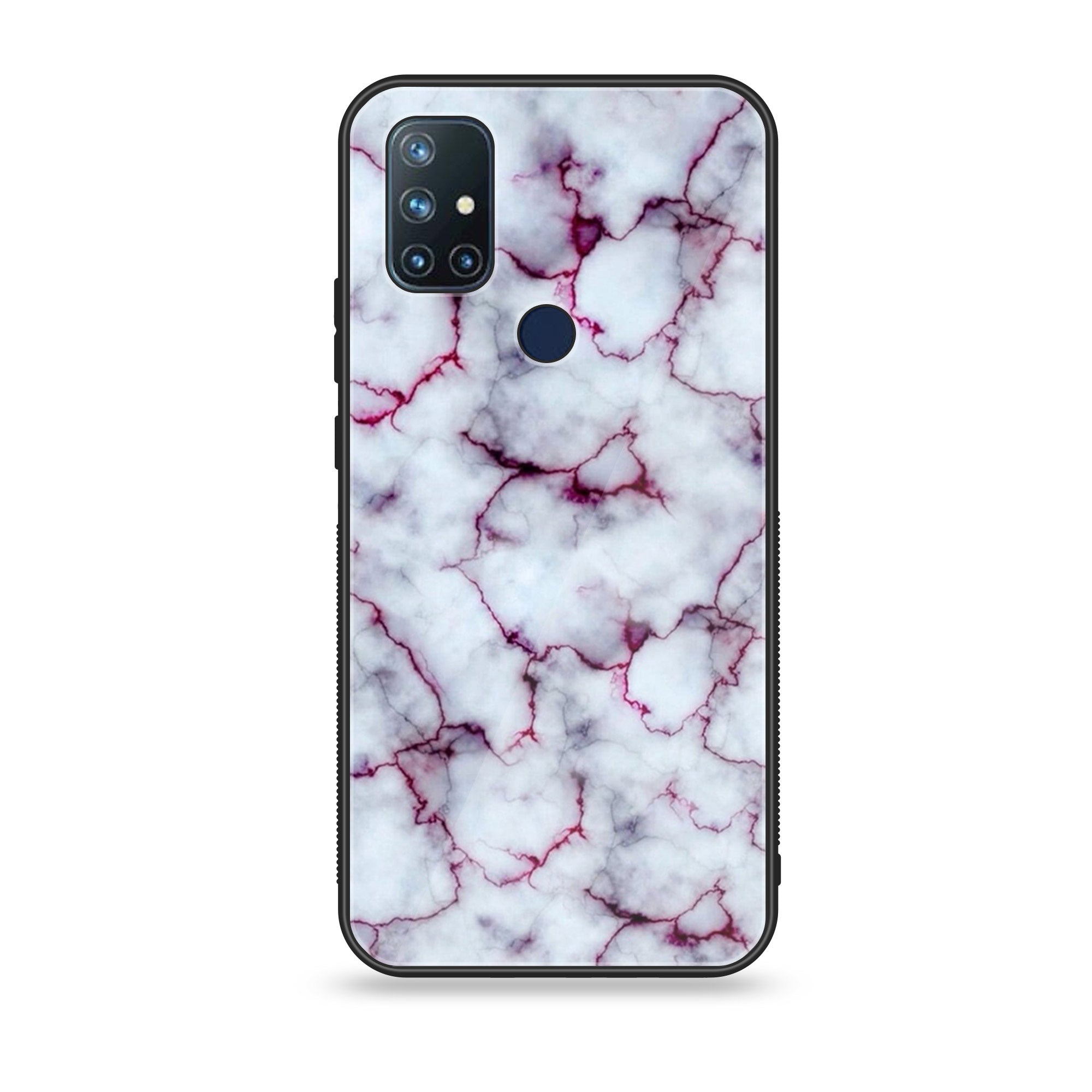 OnePlus Nord N10- White Marble Series - Premium Printed Glass soft Bumper shock Proof Case