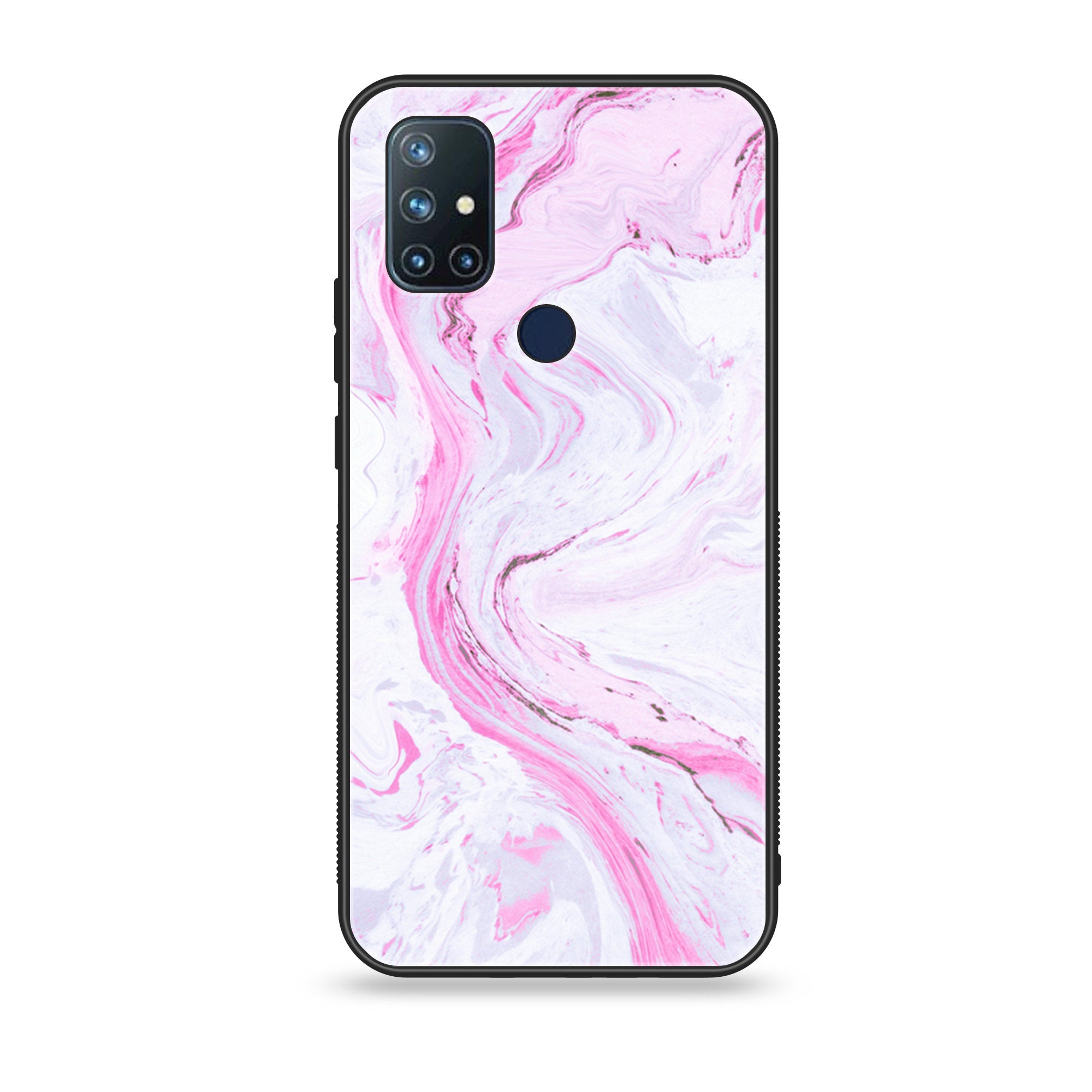 OnePlus Nord N10- Pink Marble Series - Premium Printed Glass soft Bumper shock Proof Case