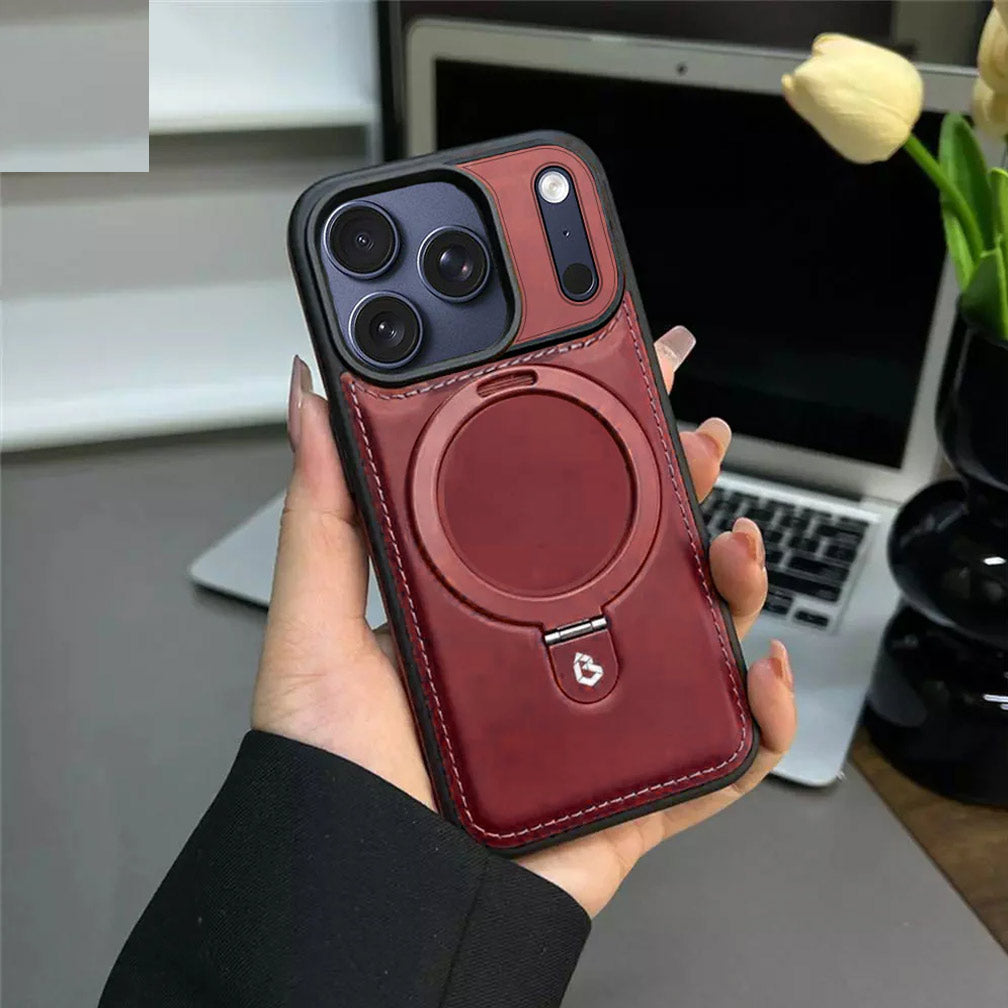 Iphone 17 pro Cover  Luxury Leather Case Supports Magsafe Wireless Charging, Kickstand Bracket Holder Soft Border Case