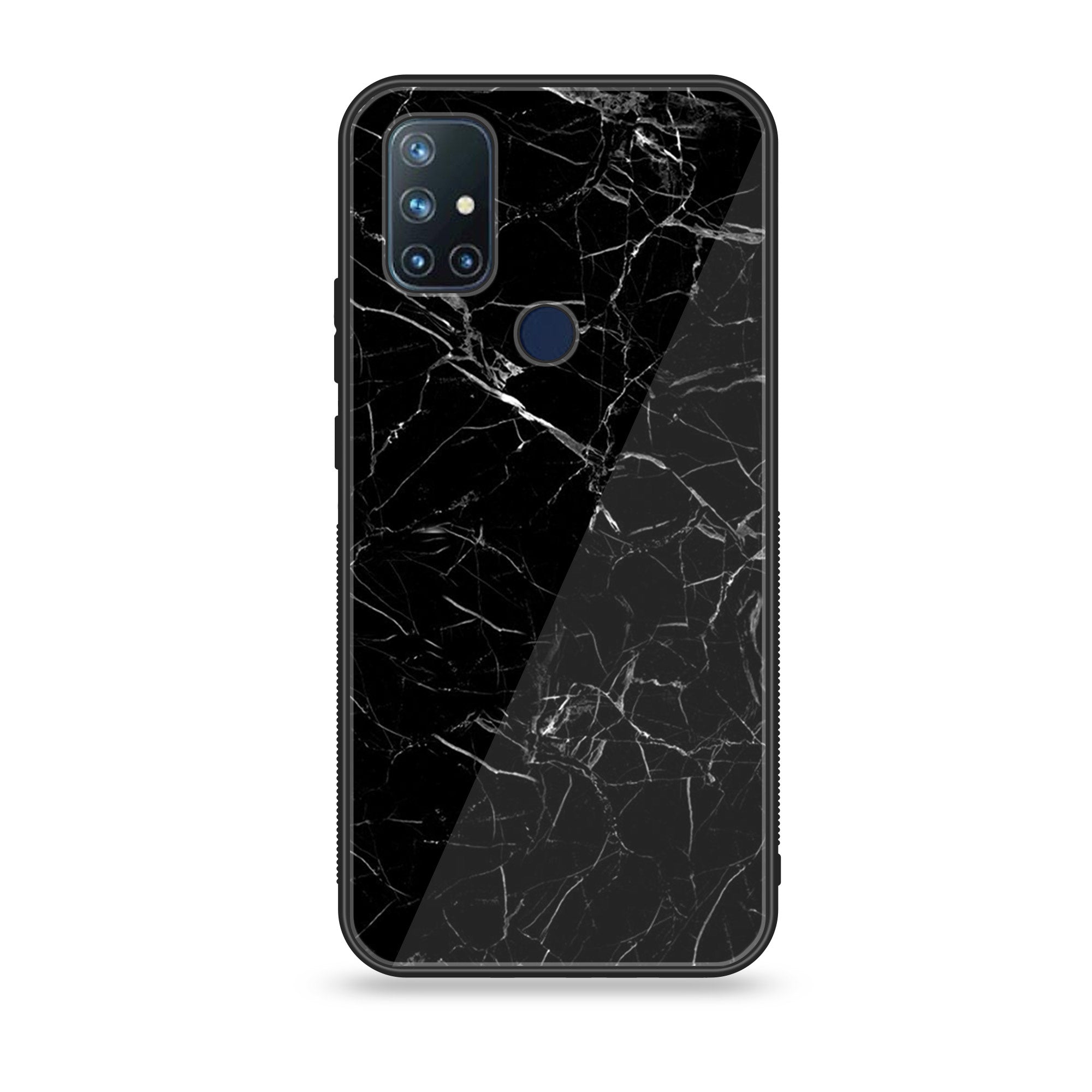 OnePlus Nord N10- Black Marble Series - Premium Printed Glass soft Bumper shock Proof Case