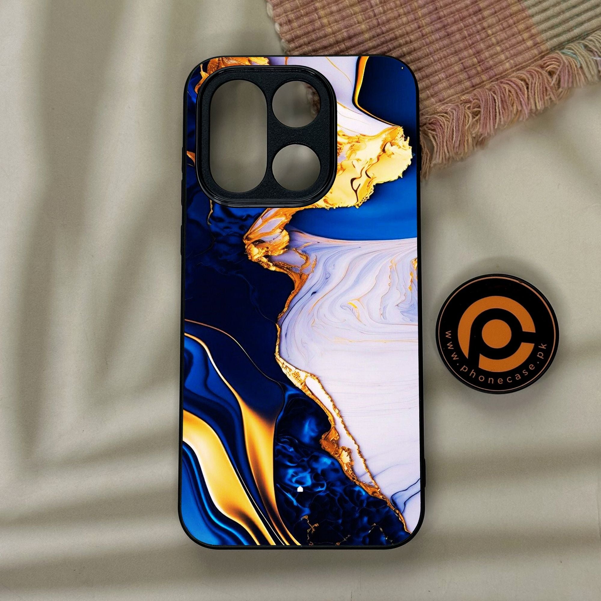 OnePlus 15 - Blue Golden Marble - Premium Metal Printed Soft Bumper Shock Proof Case