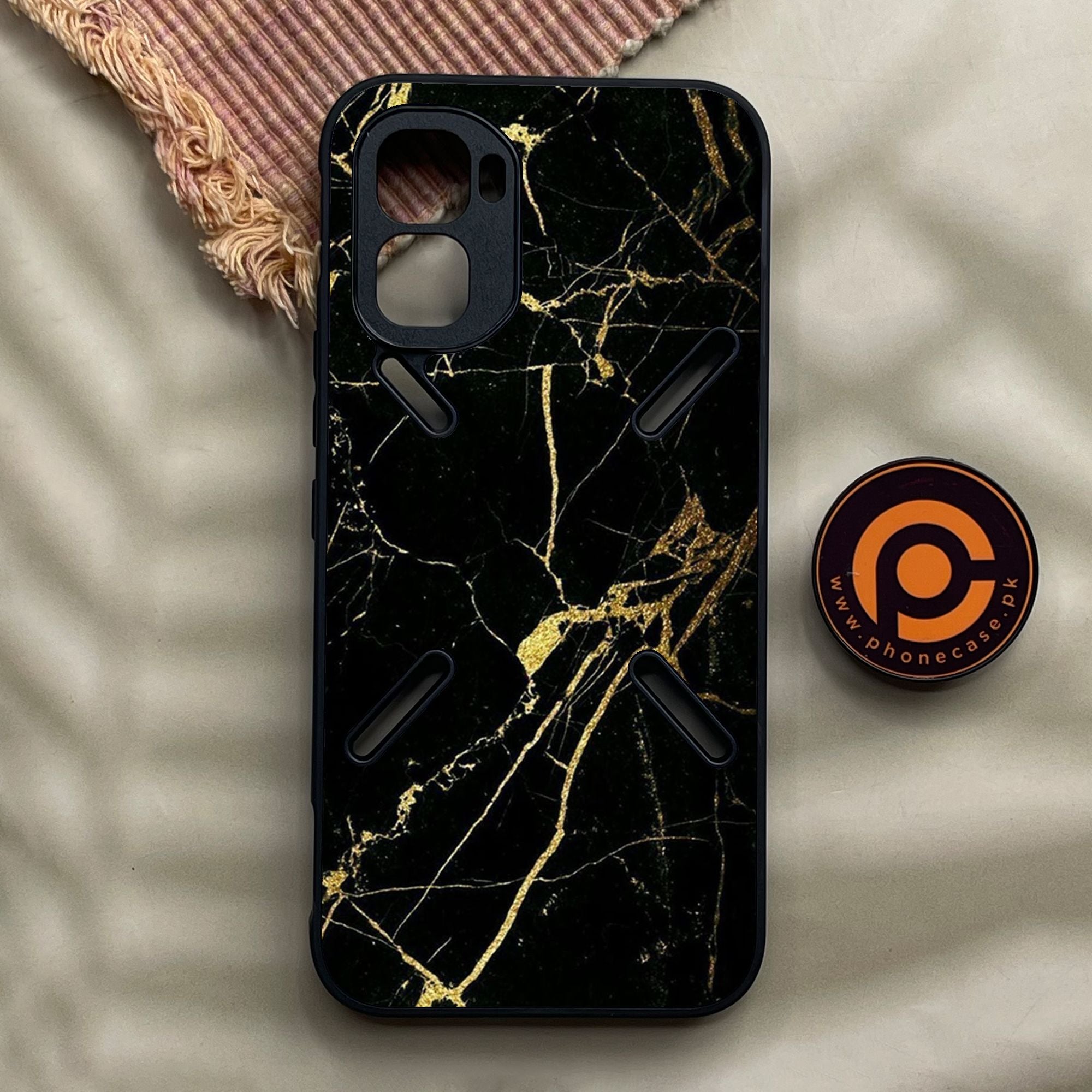 Infinix GT 50 Pro - Black Marble Design 3 - Premium Metal Printed Soft Bumper Shock Proof Case