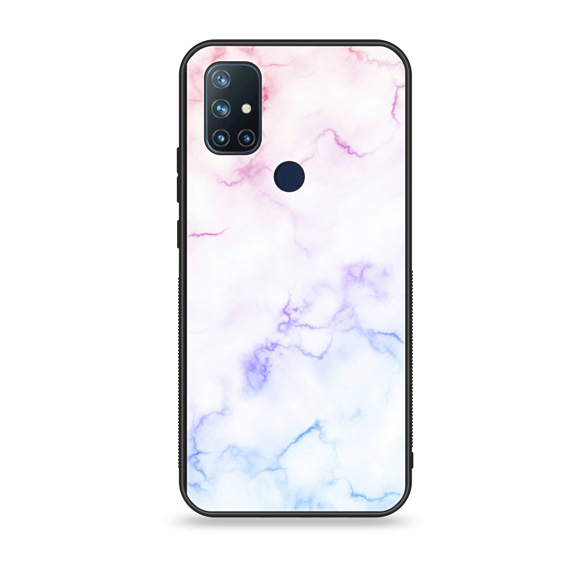 OnePlus Nord N10- White Marble Series - Premium Printed Glass soft Bumper shock Proof Case
