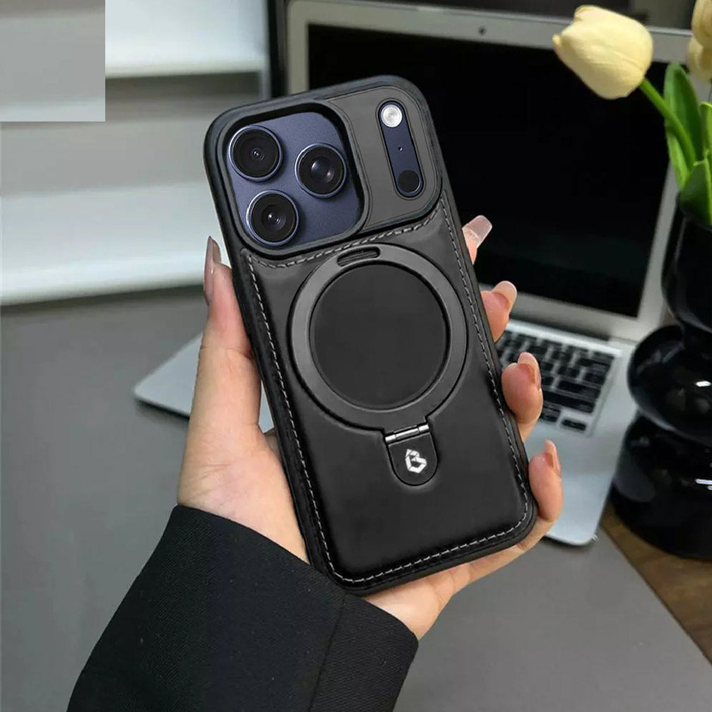 Iphone 17 pro Cover  Luxury Leather Case Supports Magsafe Wireless Charging, Kickstand Bracket Holder Soft Border Case