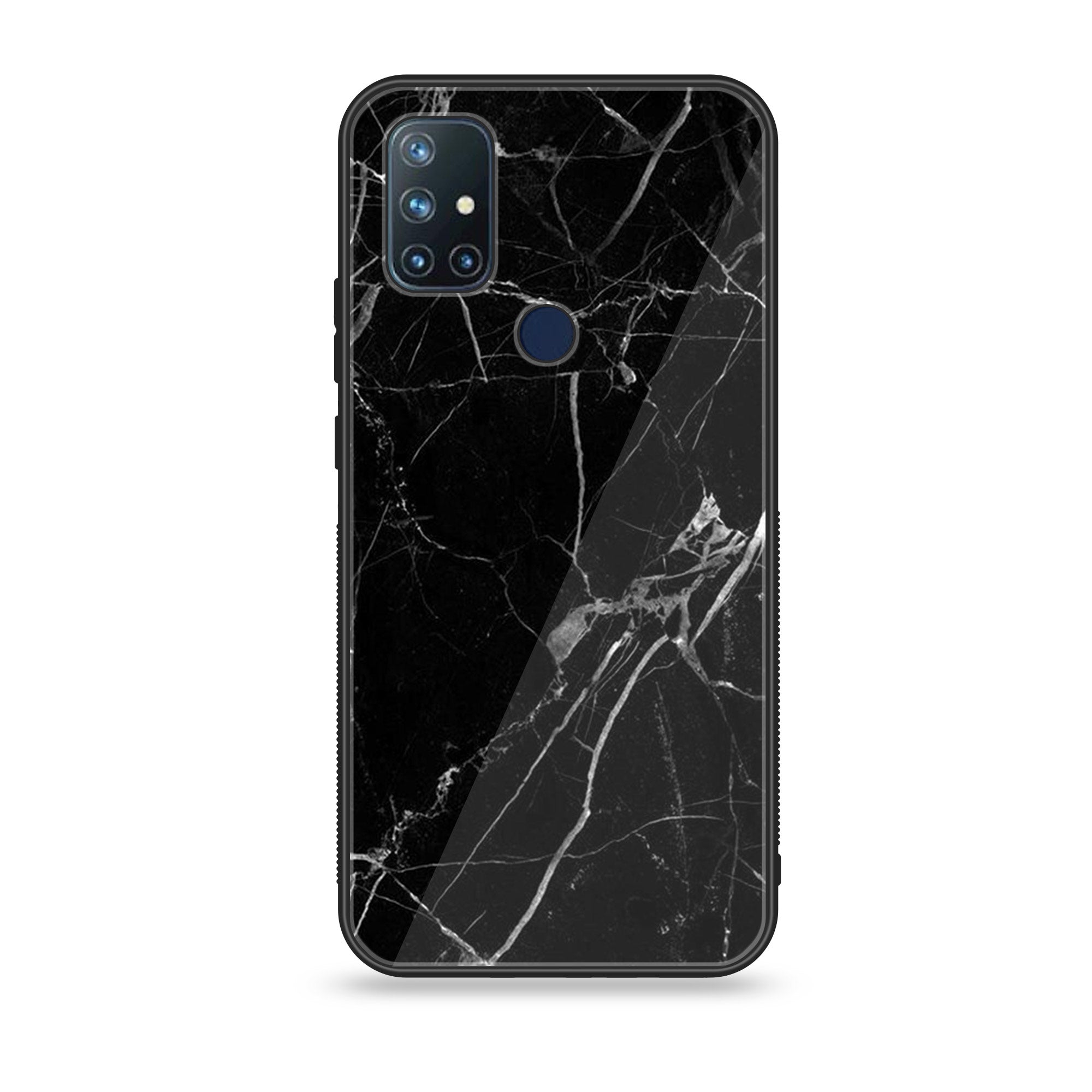 OnePlus Nord N10- Black Marble Series - Premium Printed Glass soft Bumper shock Proof Case