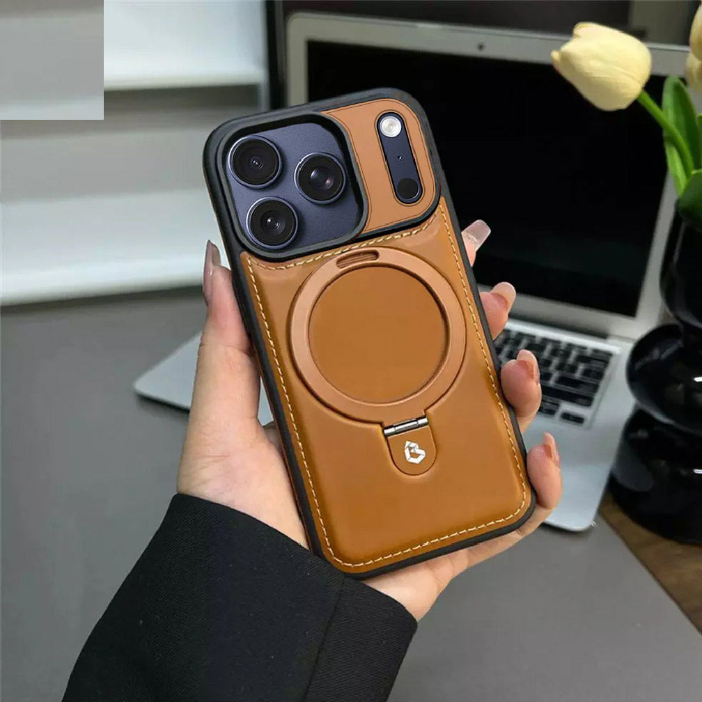 iPhone 17 Pro Max Cover  Luxury Leather Case Supports Magsafe Wireless Charging, Kickstand Bracket Holder Soft Border Case