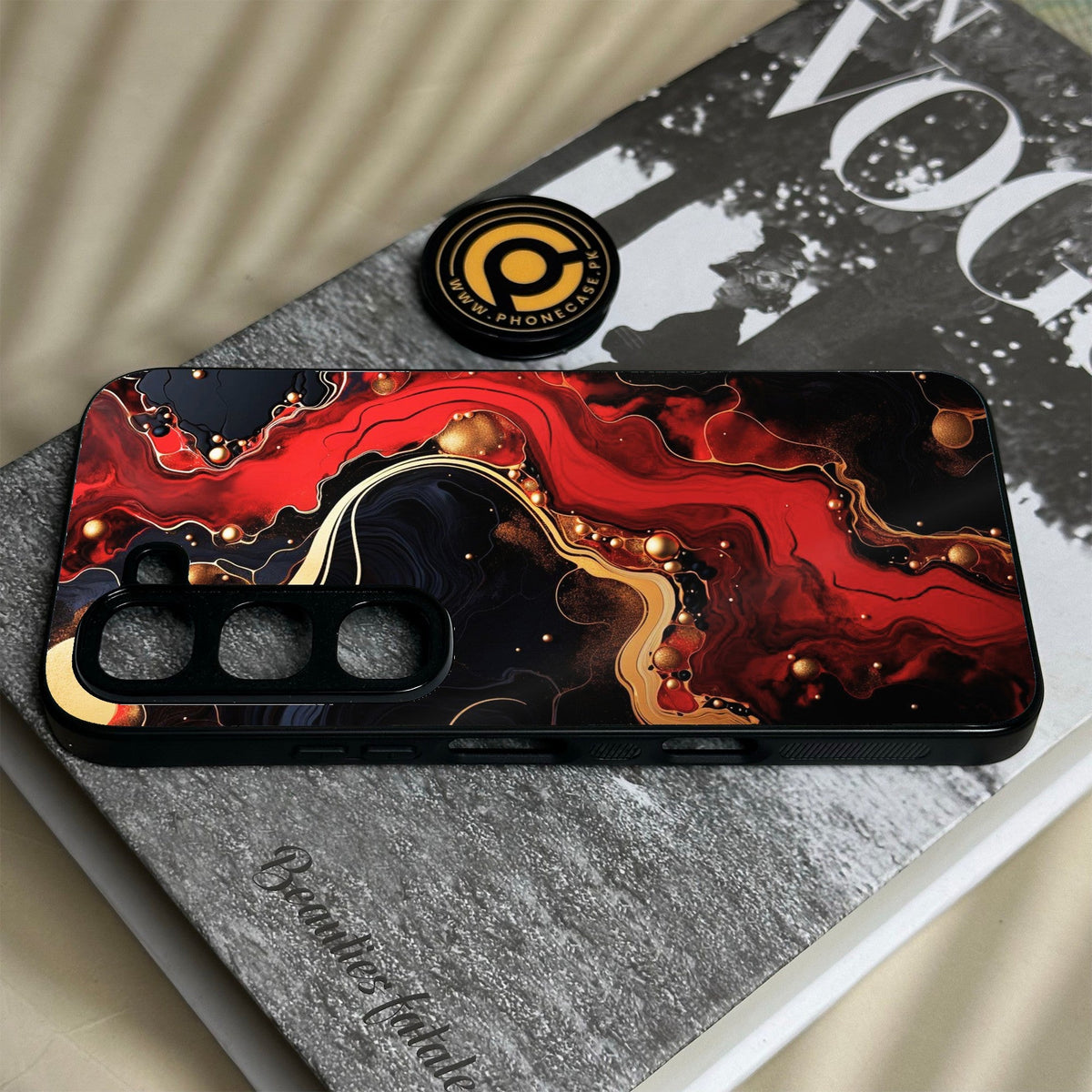 Infinix Hot 70 Pro - Red Gold Marble - Premium Metal Printed Soft Bumper Shock Proof Case