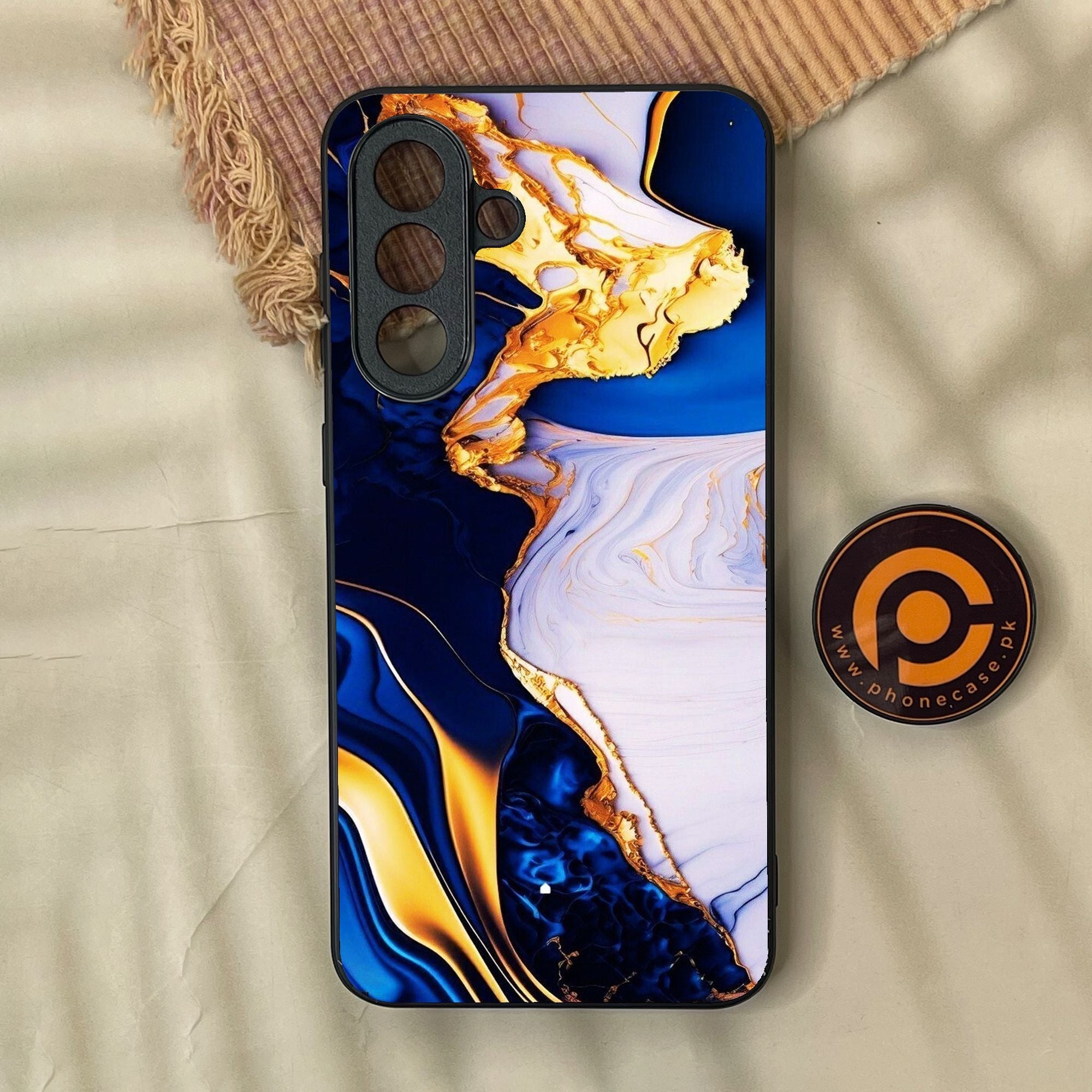 Samsung Galaxy A37 - Blue Golden Marble - Premium Metal Printed Soft Bumper Shock Proof Case