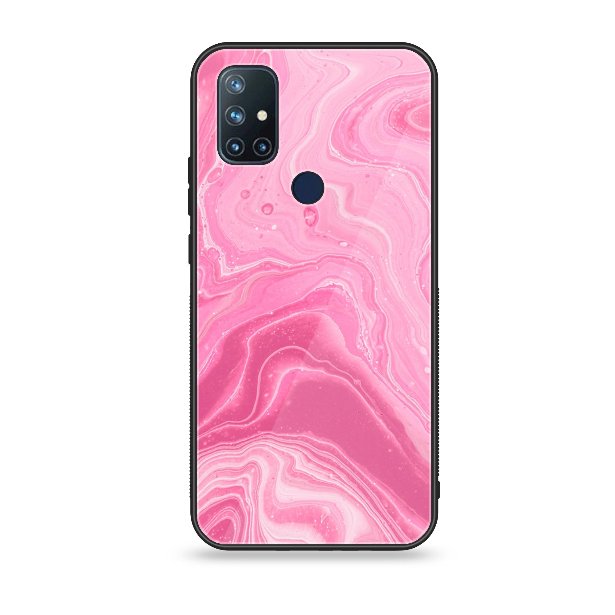 OnePlus Nord N10- Pink Marble Series - Premium Printed Glass soft Bumper shock Proof Case