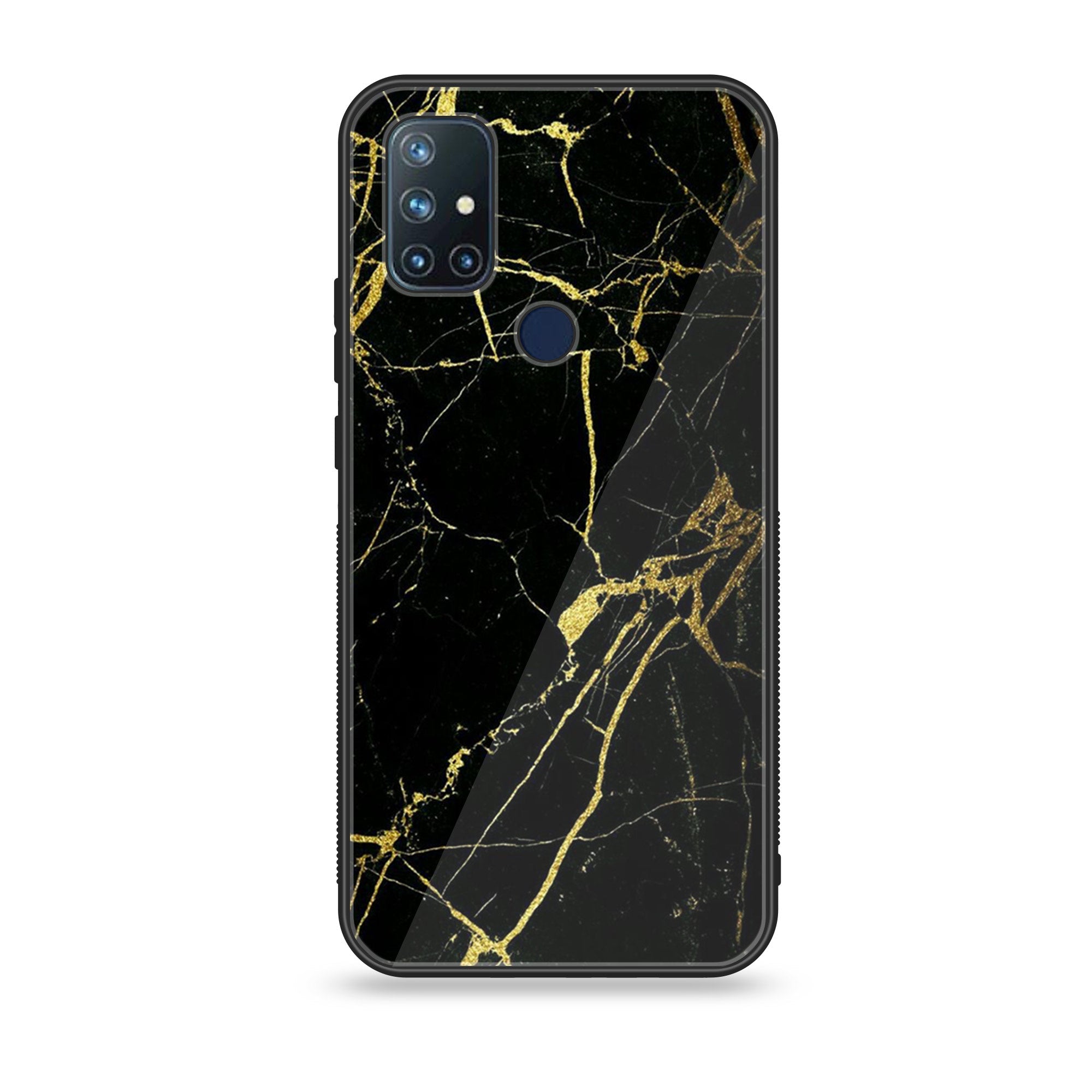 OnePlus Nord N10- Black Marble Series - Premium Printed Glass soft Bumper shock Proof Case