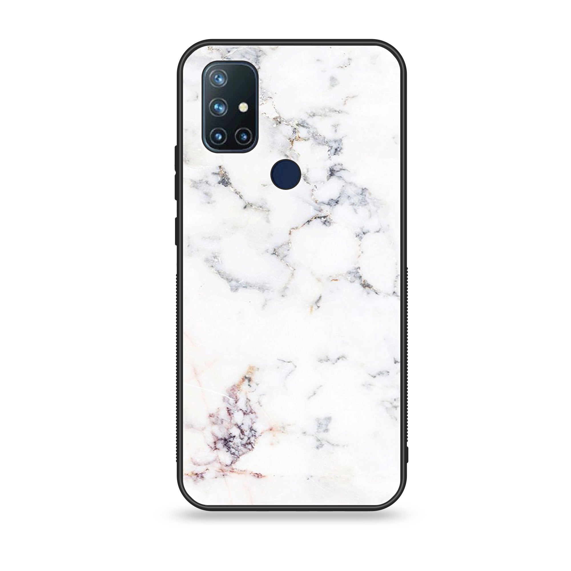 OnePlus Nord N10- White Marble Series - Premium Printed Glass soft Bumper shock Proof Case
