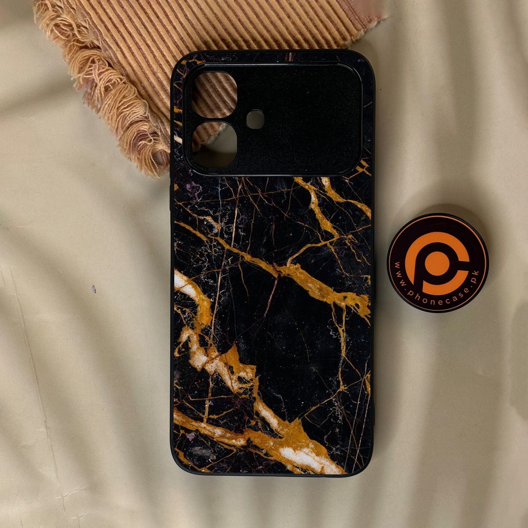 Infinix Smart 20 - Golden Black Marble - Premium Metal Printed Soft Bumper Shock Proof Case