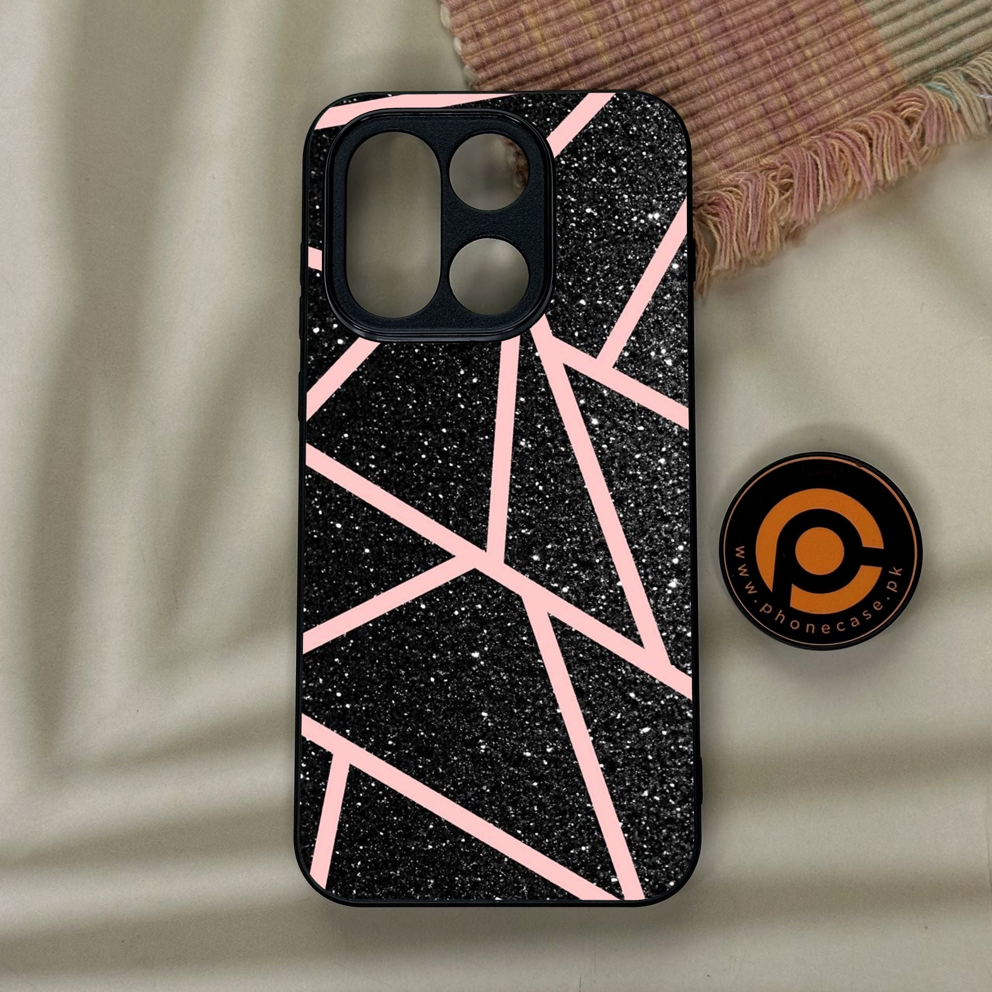 OnePlus 15 - Black Sparkle Glitter With Rosegold - Premium Metal Printed Soft Bumper Shock Proof Case