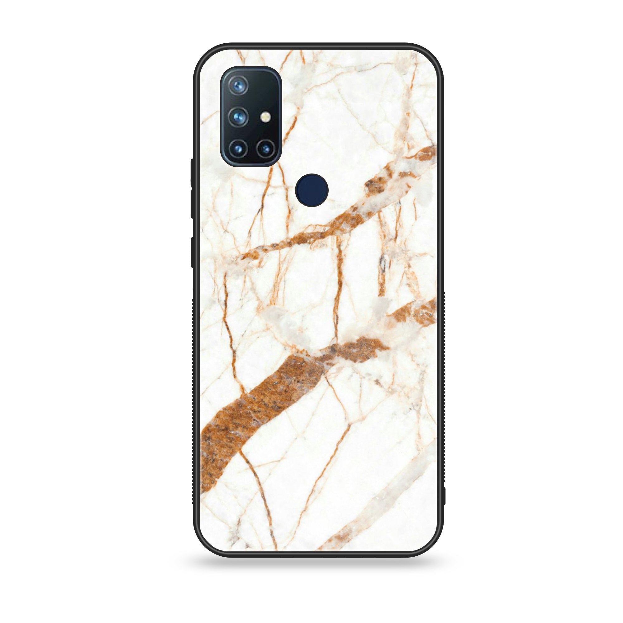 OnePlus Nord N10- White Marble Series - Premium Printed Glass soft Bumper shock Proof Case