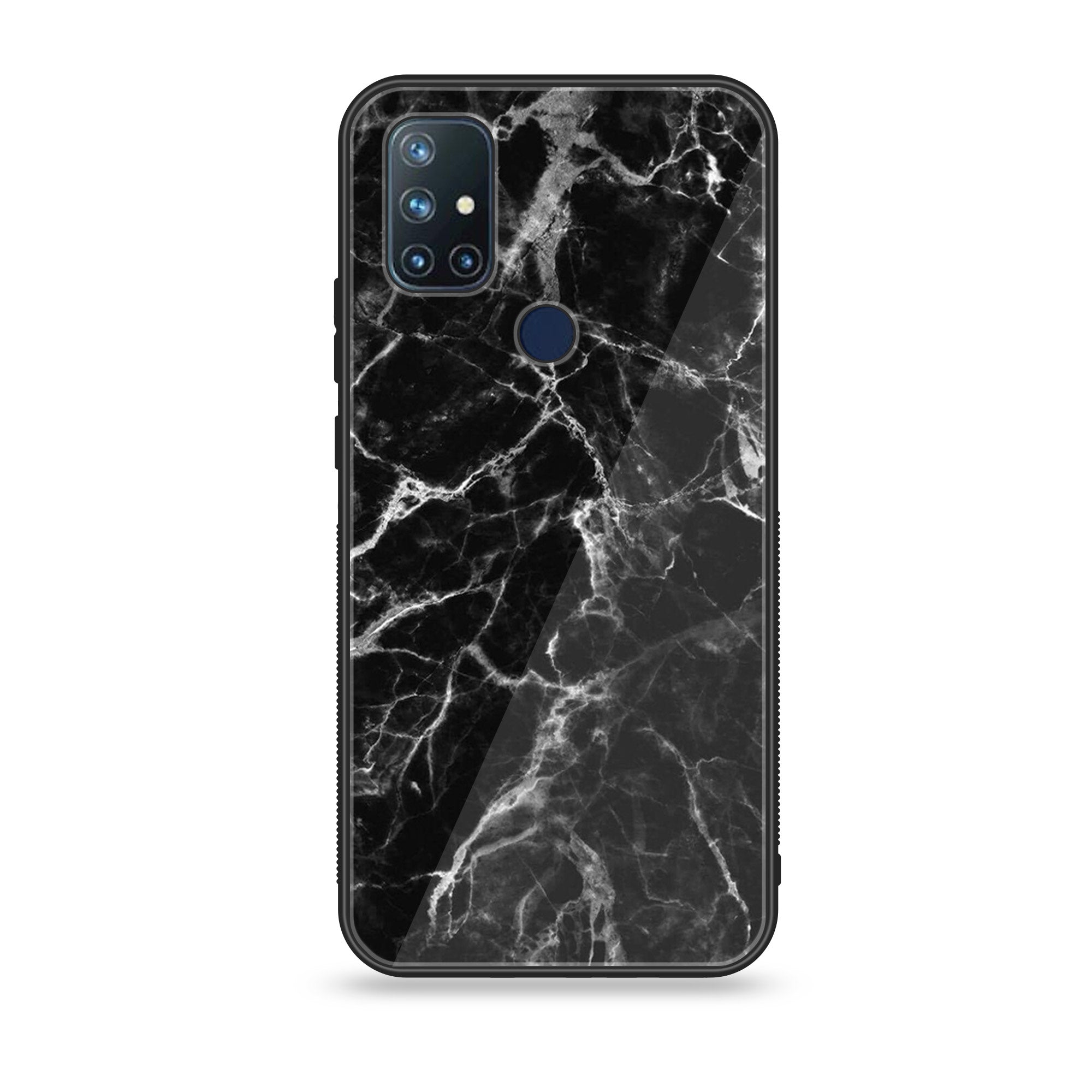 OnePlus Nord N10- Black Marble Series - Premium Printed Glass soft Bumper shock Proof Case