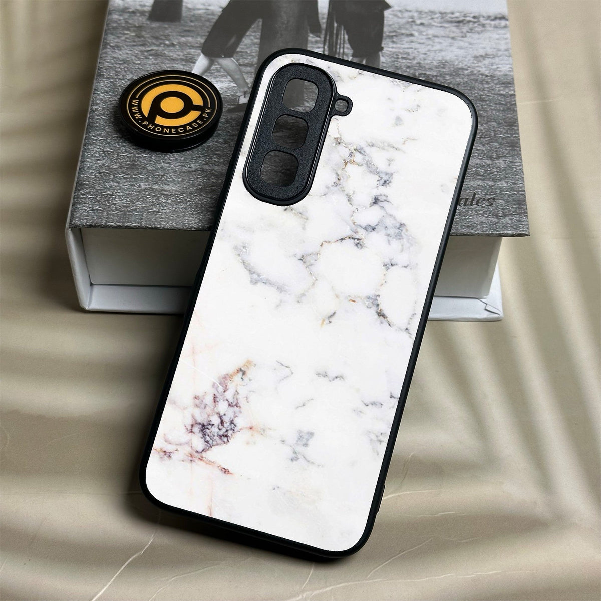 Infinix Hot 70 - White Design 3 - Premium Metal Printed Soft Bumper Shock Proof Case